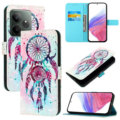 Realme GT 6 5G Global Leather Flip Phone Case with 3D Painted Design, Card Holder, Wallet & Stand Function - Durable Protection & Easy Access