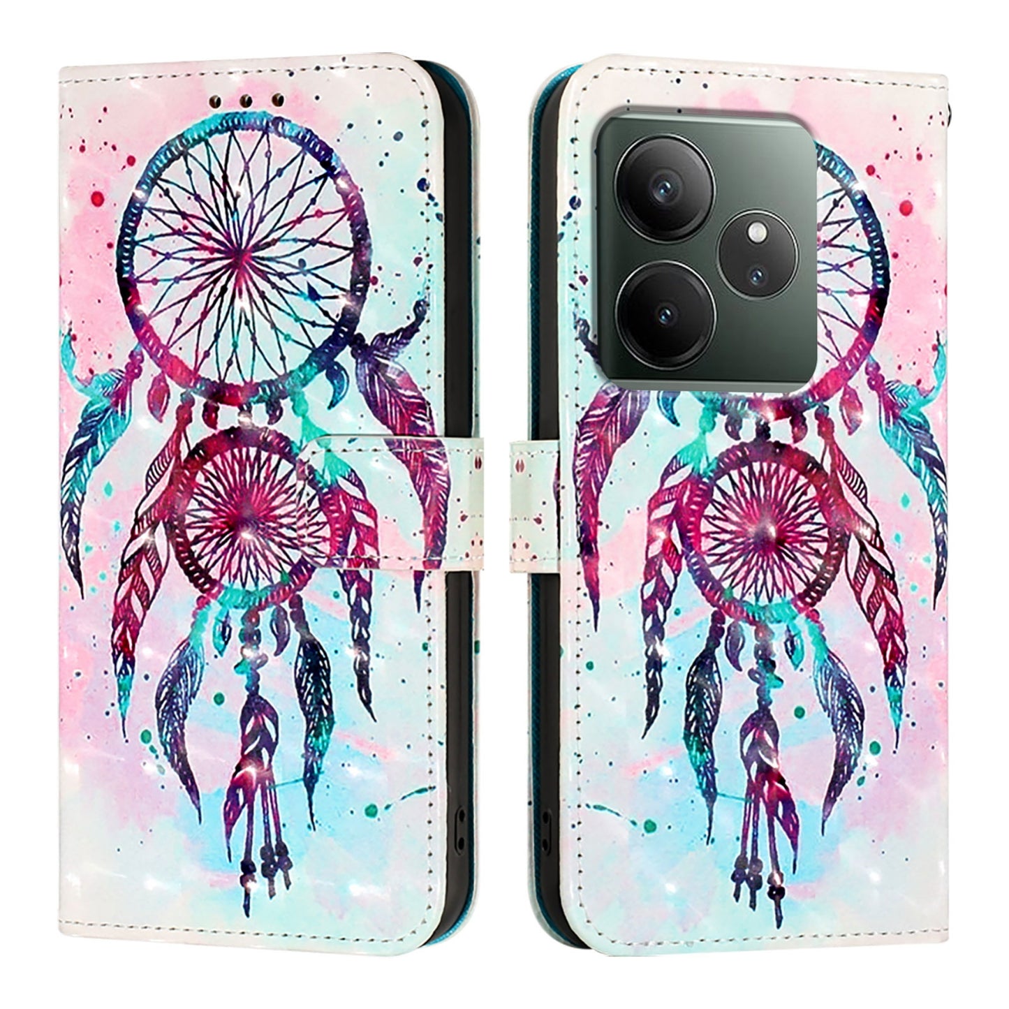 Realme GT 6T 5G Global Leather Flip Phone Case with 3D Painted Design, Card Holder, Wallet & Stand Function - Durable Protection & Easy Access