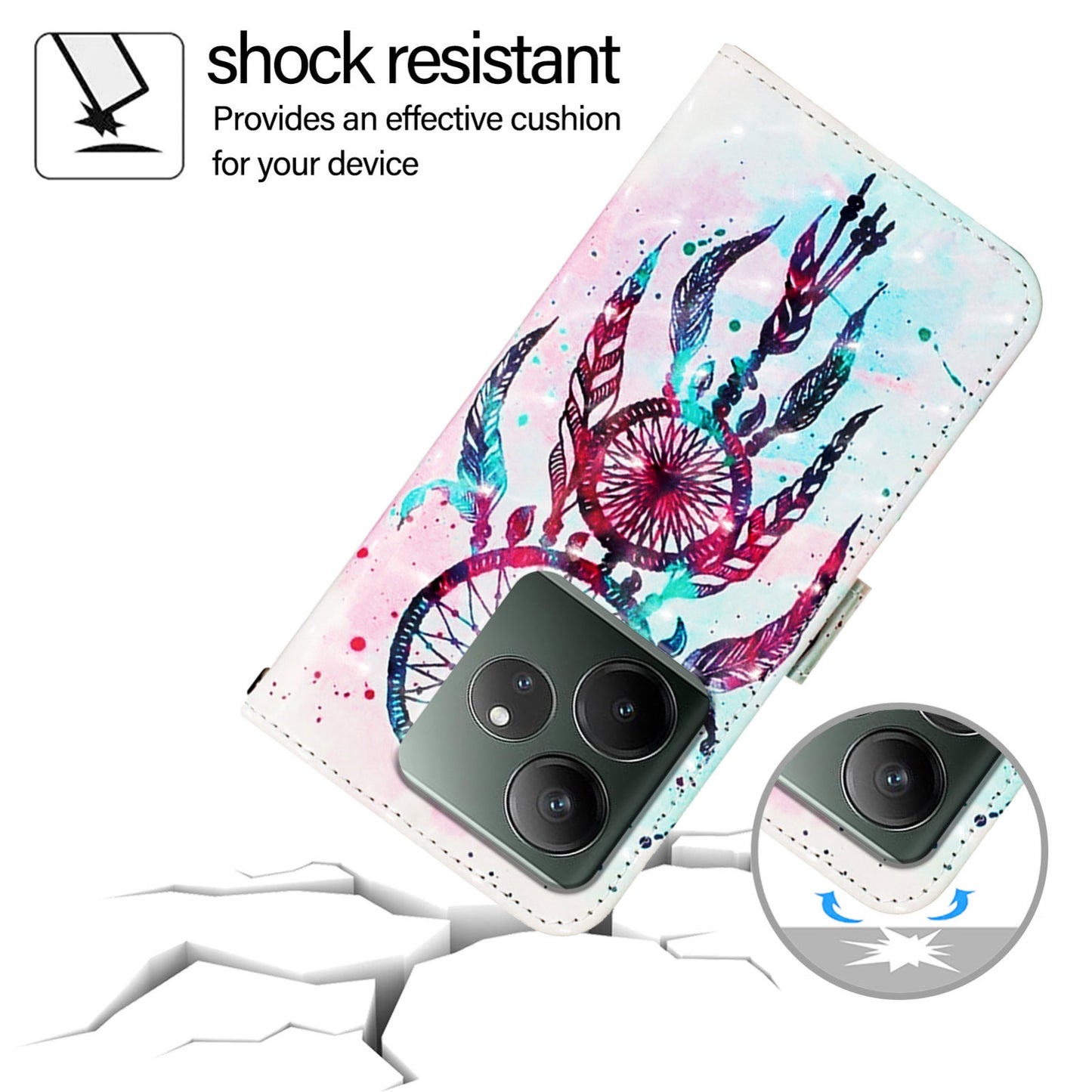 Realme GT 6T 5G Global Leather Flip Phone Case with 3D Painted Design, Card Holder, Wallet & Stand Function - Durable Protection & Easy Access