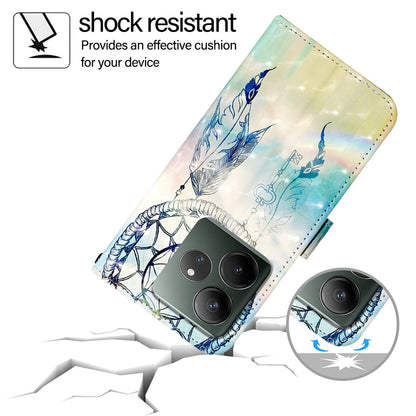 Realme GT 6 5G Global Leather Flip Phone Case with 3D Painted Design, Card Holder, Wallet & Stand Function - Durable Protection & Easy Access