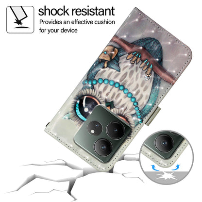 Realme GT 6T 5G Global Leather Flip Phone Case with 3D Painted Design, Card Holder, Wallet & Stand Function - Durable Protection & Easy Access