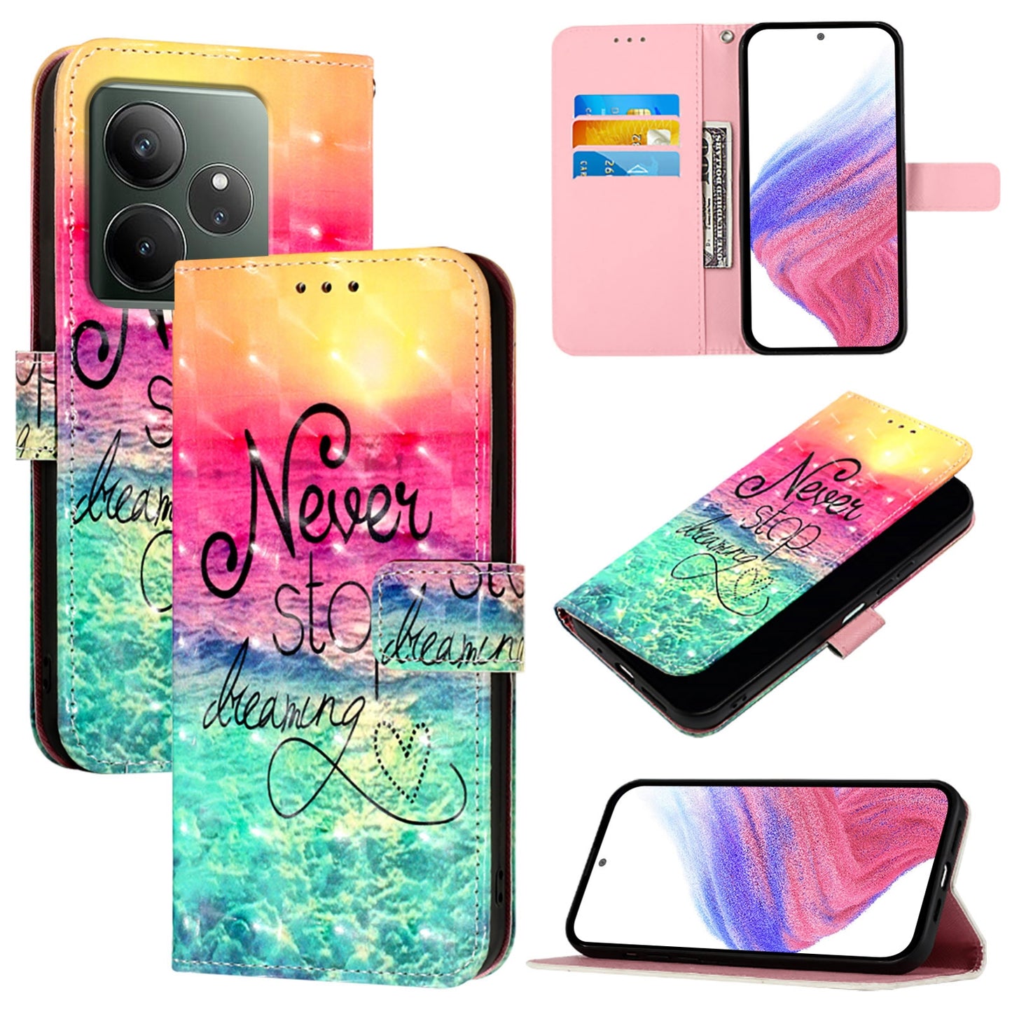 Realme GT 6T 5G Global Leather Flip Phone Case with 3D Painted Design, Card Holder, Wallet & Stand Function - Durable Protection & Easy Access