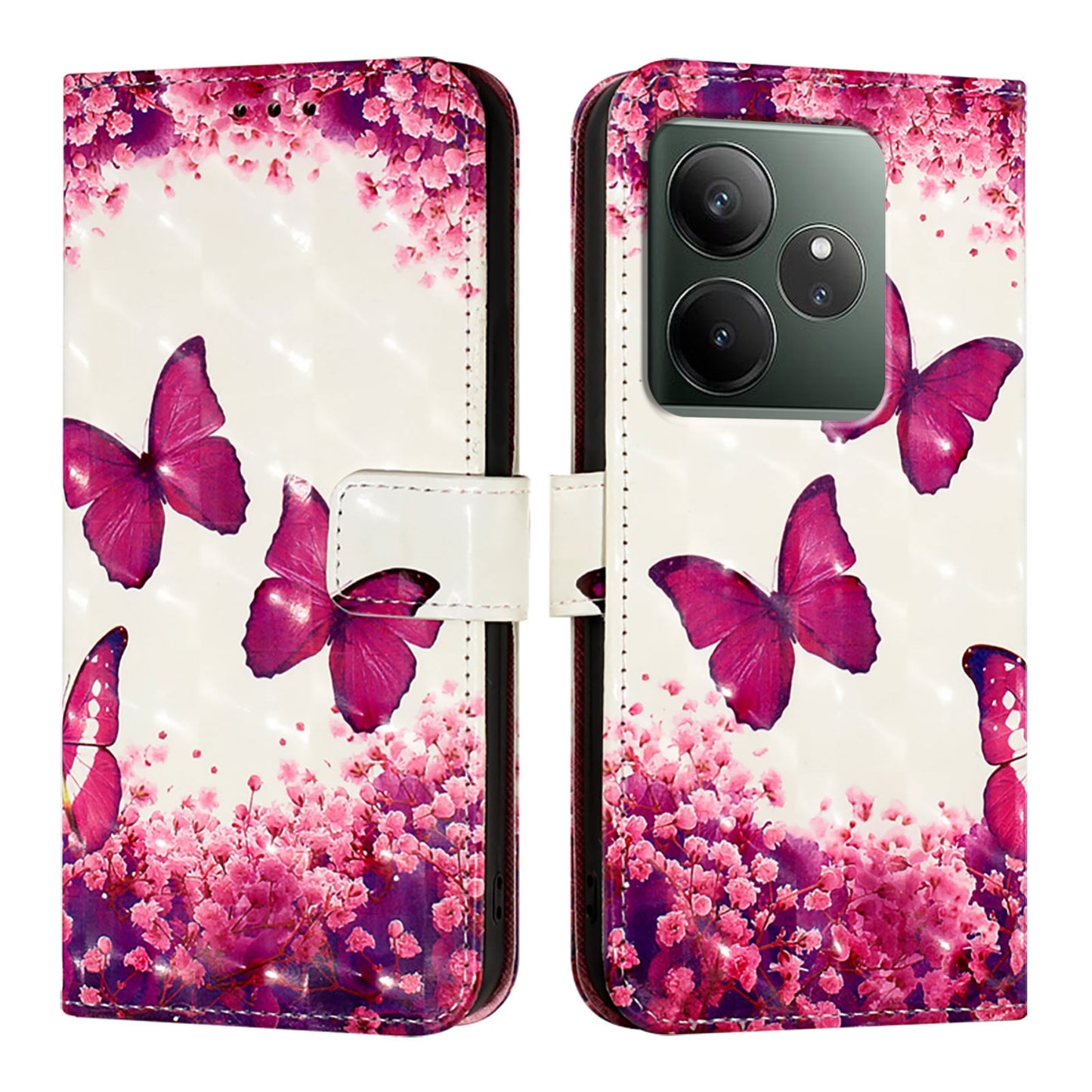 Realme GT 6 5G Global Leather Flip Phone Case with 3D Painted Design, Card Holder, Wallet & Stand Function - Durable Protection & Easy Access