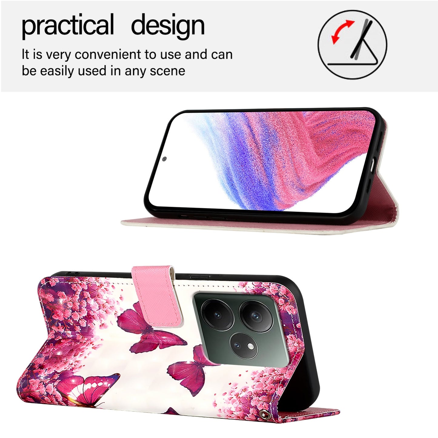 Realme GT 6 5G Global Leather Flip Phone Case with 3D Painted Design, Card Holder, Wallet & Stand Function - Durable Protection & Easy Access