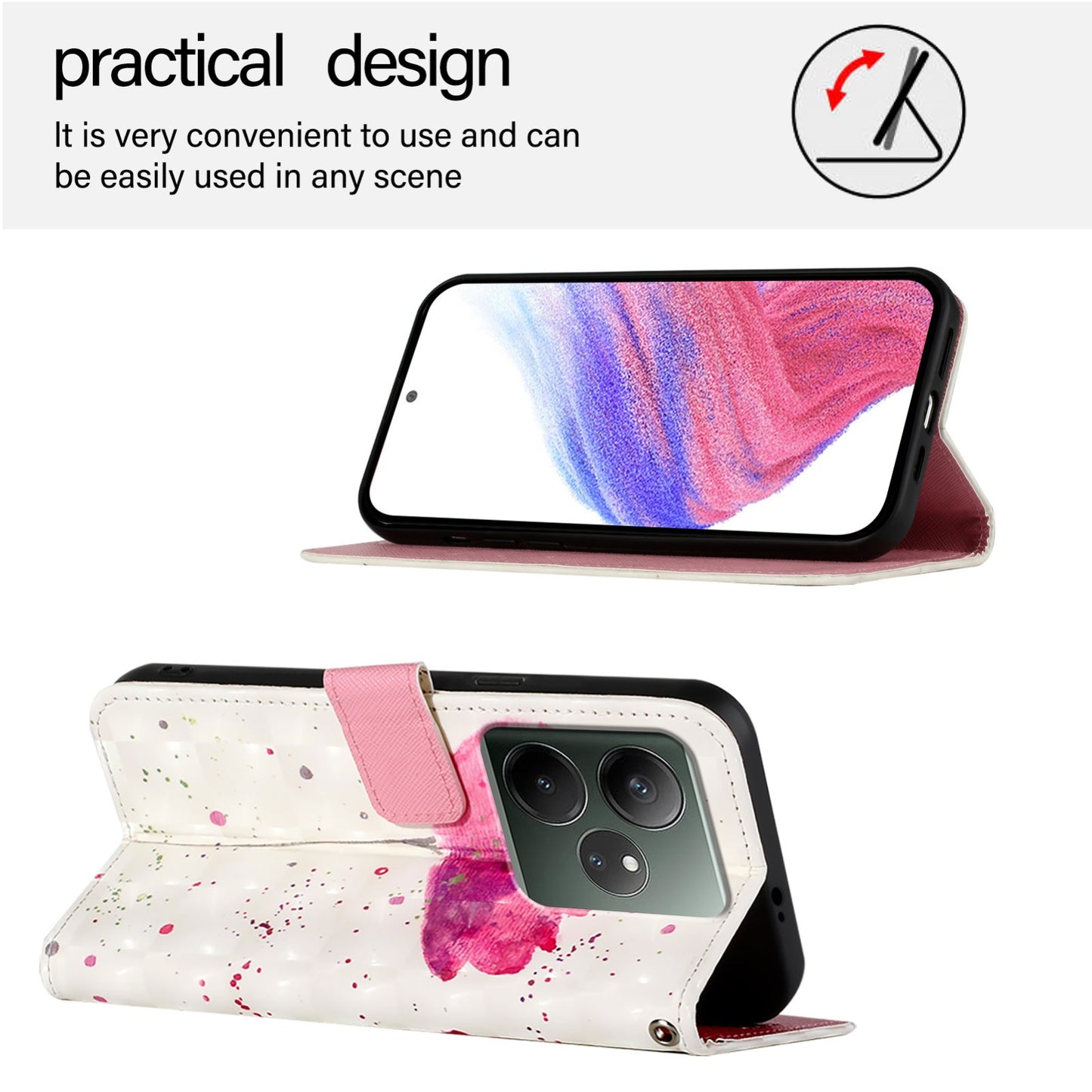 Realme GT 6 5G Global Leather Flip Phone Case with 3D Painted Design, Card Holder, Wallet & Stand Function - Durable Protection & Easy Access