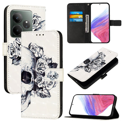 Realme GT 6T 5G Global Leather Flip Phone Case with 3D Painted Design, Card Holder, Wallet & Stand Function - Durable Protection & Easy Access