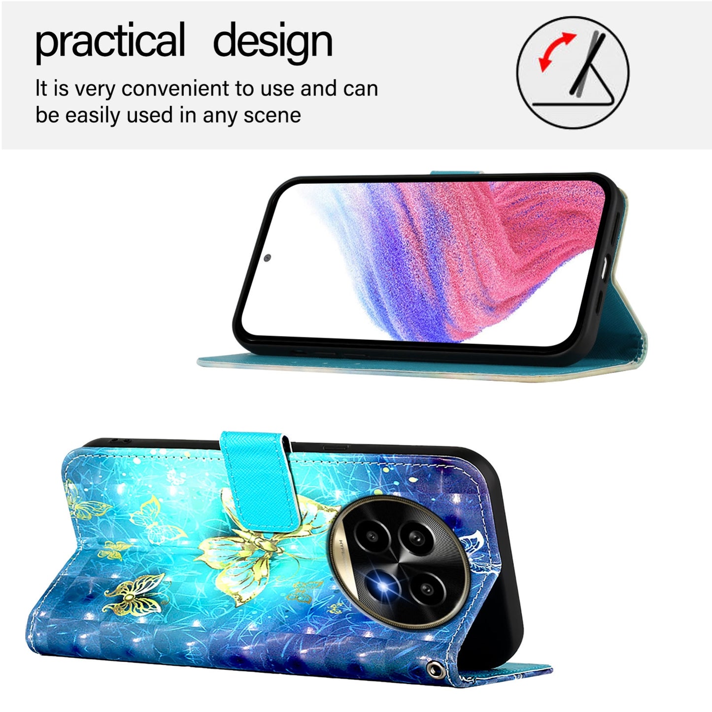 Realme 13 Pro+ 5G Leather Flip Phone Case with 3D Painted Design, Card Holder, Wallet & Stand Function - Durable Protection & Easy Access
