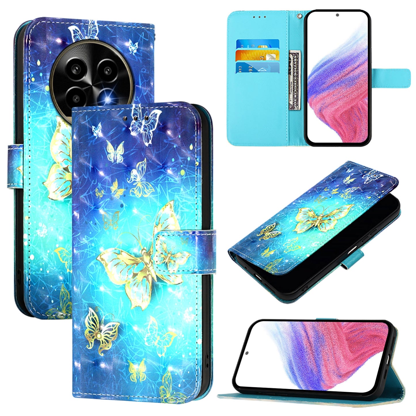 Realme 13 Pro+ 5G Leather Flip Phone Case with 3D Painted Design, Card Holder, Wallet & Stand Function - Durable Protection & Easy Access