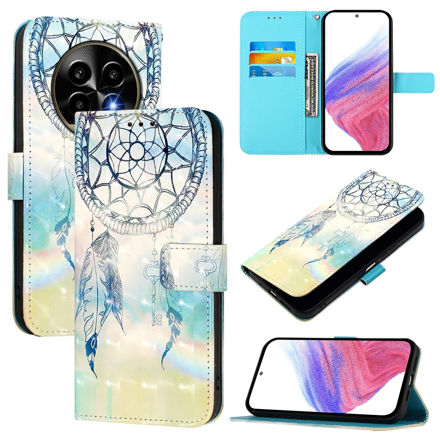 Realme 13 Pro+ 5G Leather Flip Phone Case with 3D Painted Design, Card Holder, Wallet & Stand Function - Durable Protection & Easy Access