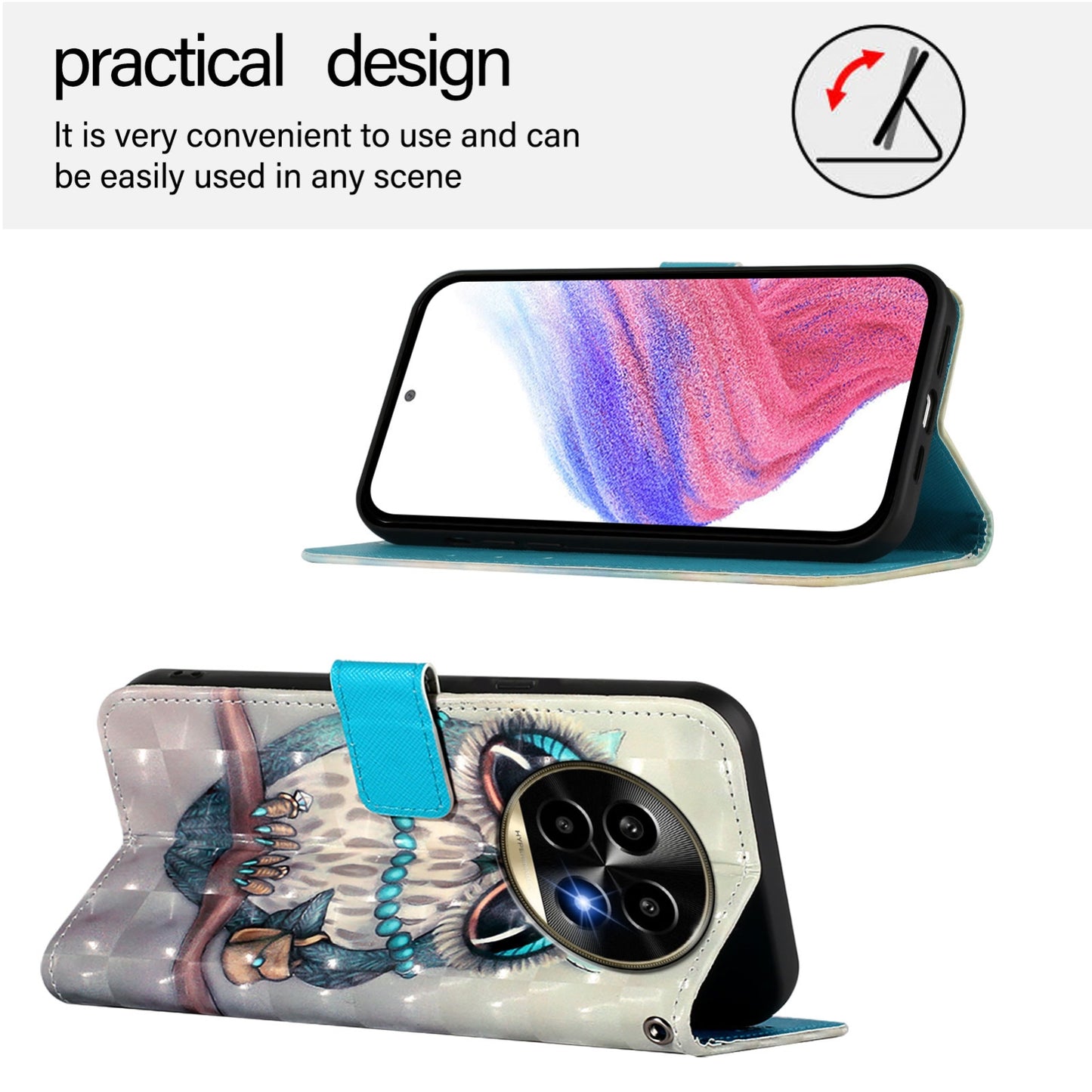Realme 13 Pro+ 5G Leather Flip Phone Case with 3D Painted Design, Card Holder, Wallet & Stand Function - Durable Protection & Easy Access