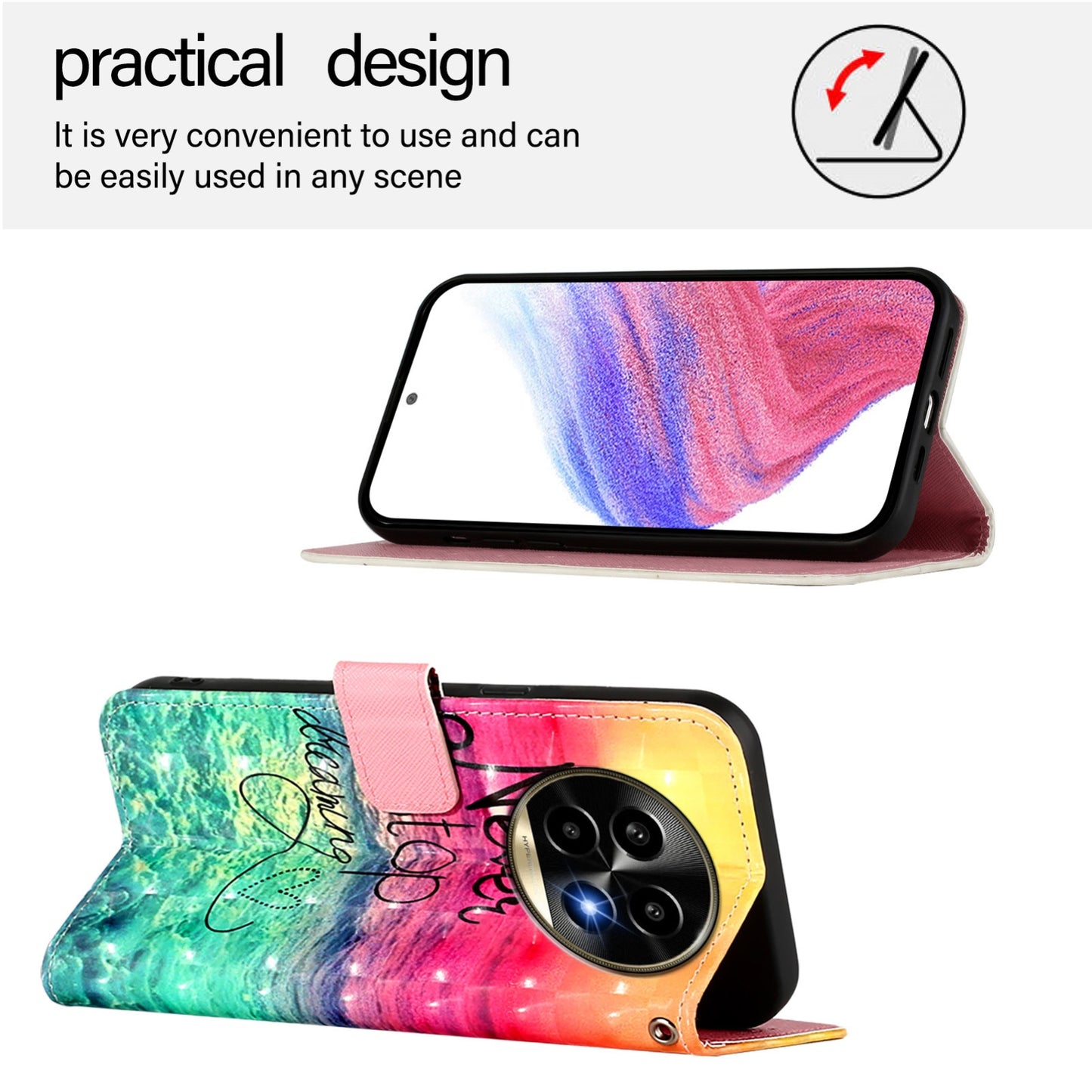 Realme 13 Pro+ 5G Leather Flip Phone Case with 3D Painted Design, Card Holder, Wallet & Stand Function - Durable Protection & Easy Access