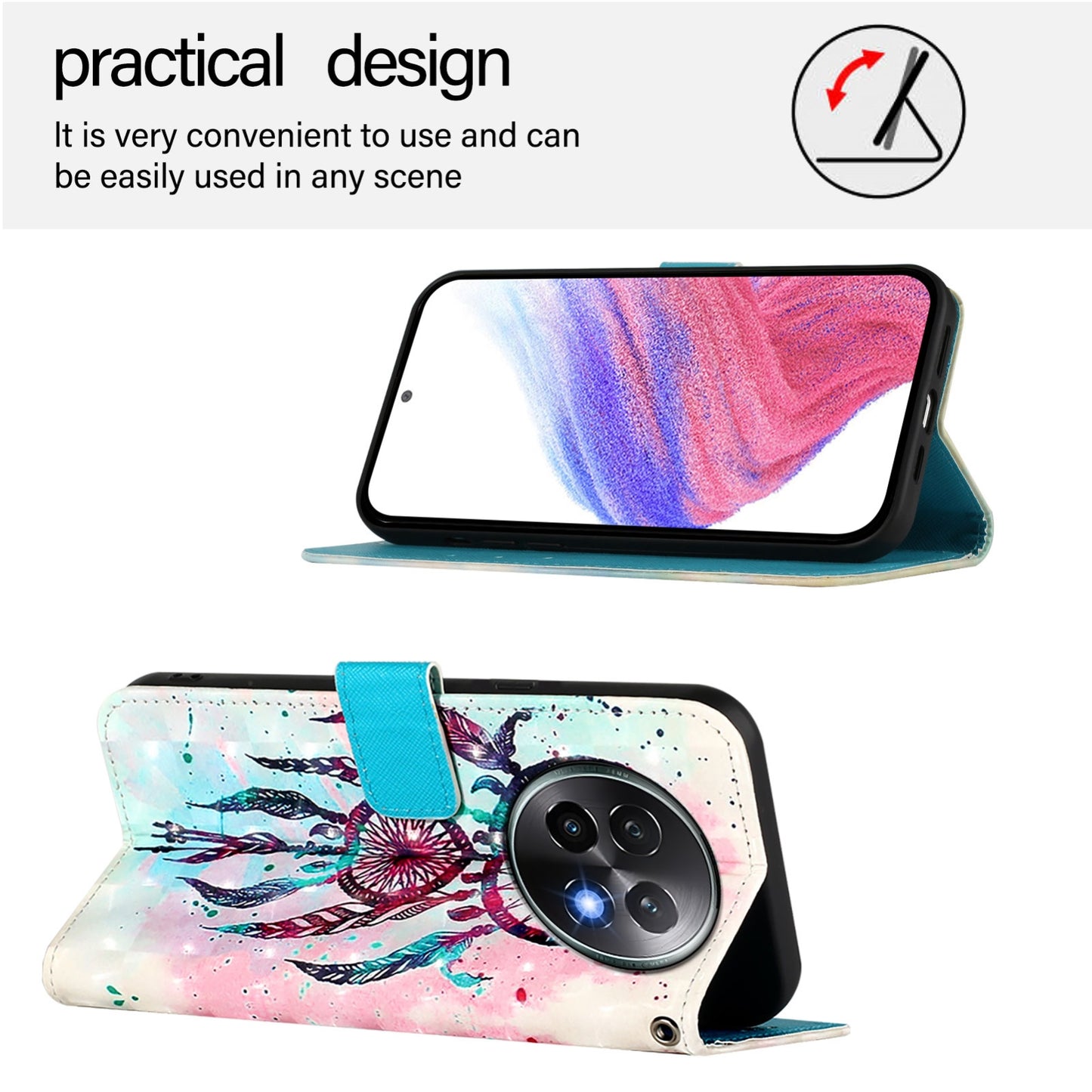 Realme 13+ 5G Global Leather Flip Phone Case with 3D Painted Design, Card Holder, Wallet & Stand Function - Durable Protection & Easy Access