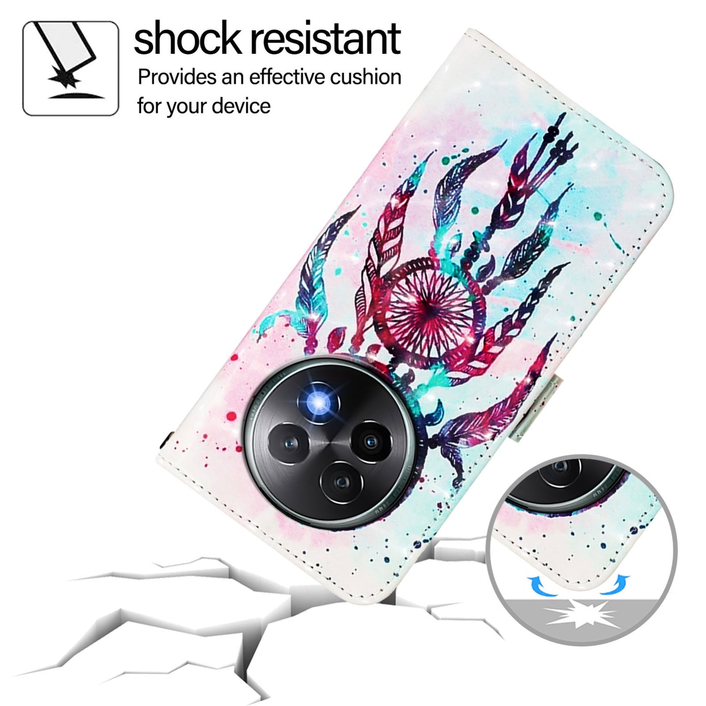 Realme 13+ 5G Global Leather Flip Phone Case with 3D Painted Design, Card Holder, Wallet & Stand Function - Durable Protection & Easy Access