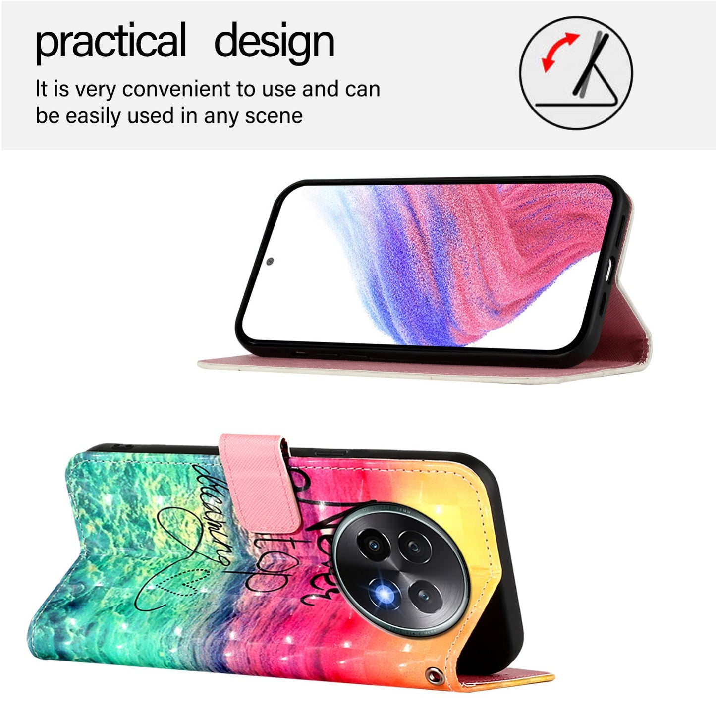 Realme 13+ 5G Global Leather Flip Phone Case with 3D Painted Design, Card Holder, Wallet & Stand Function - Durable Protection & Easy Access