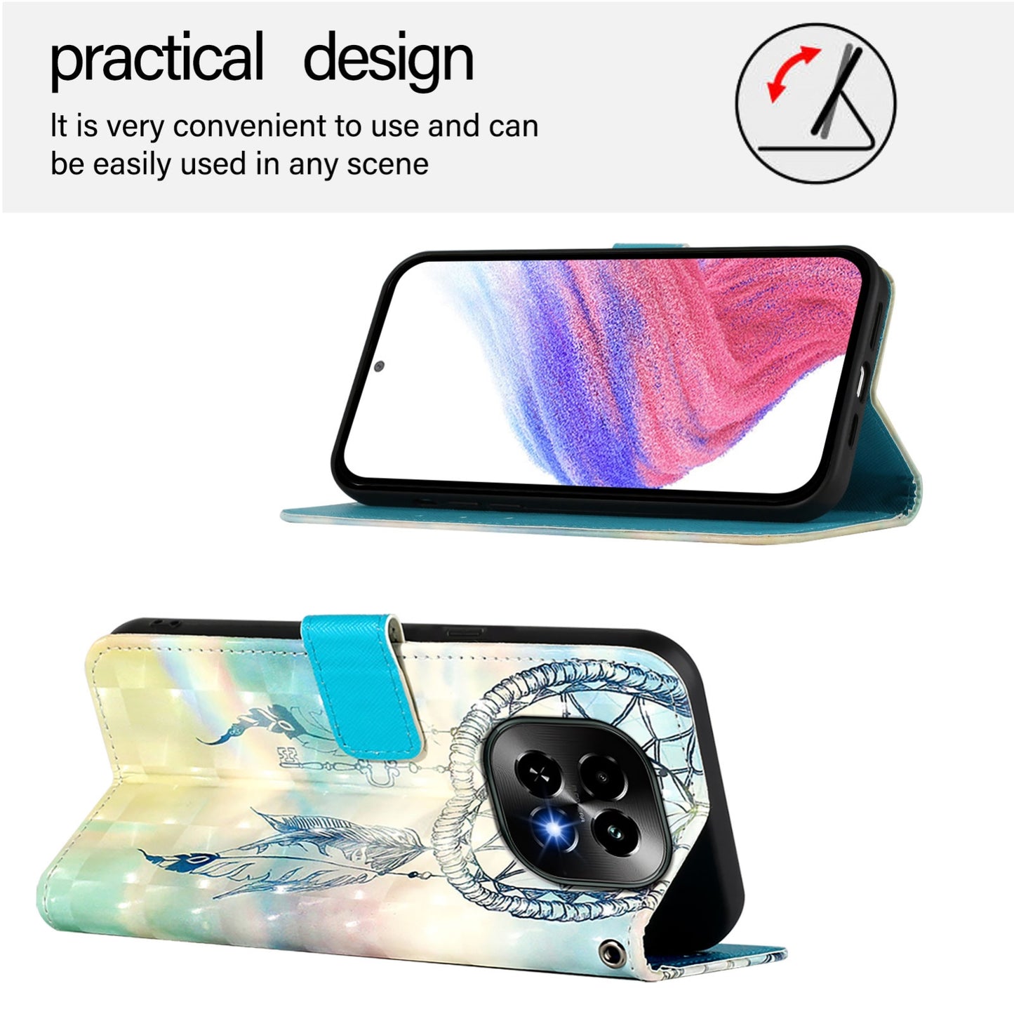 Realme C63 5G Global Leather Flip Phone Case with 3D Painted Design, Card Holder, Wallet & Stand Function - Durable Protection & Easy Access