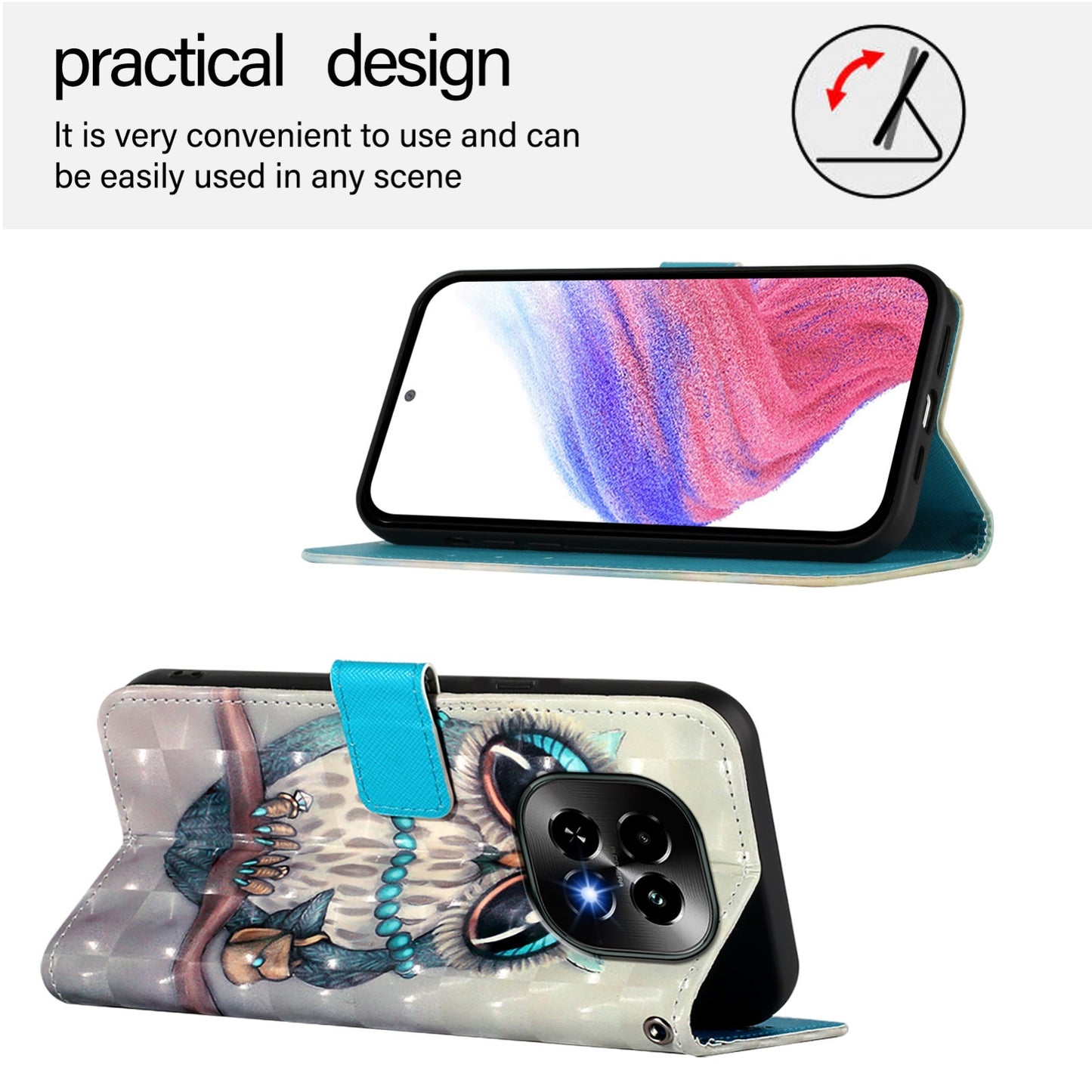 Realme C63 5G Global Leather Flip Phone Case with 3D Painted Design, Card Holder, Wallet & Stand Function - Durable Protection & Easy Access