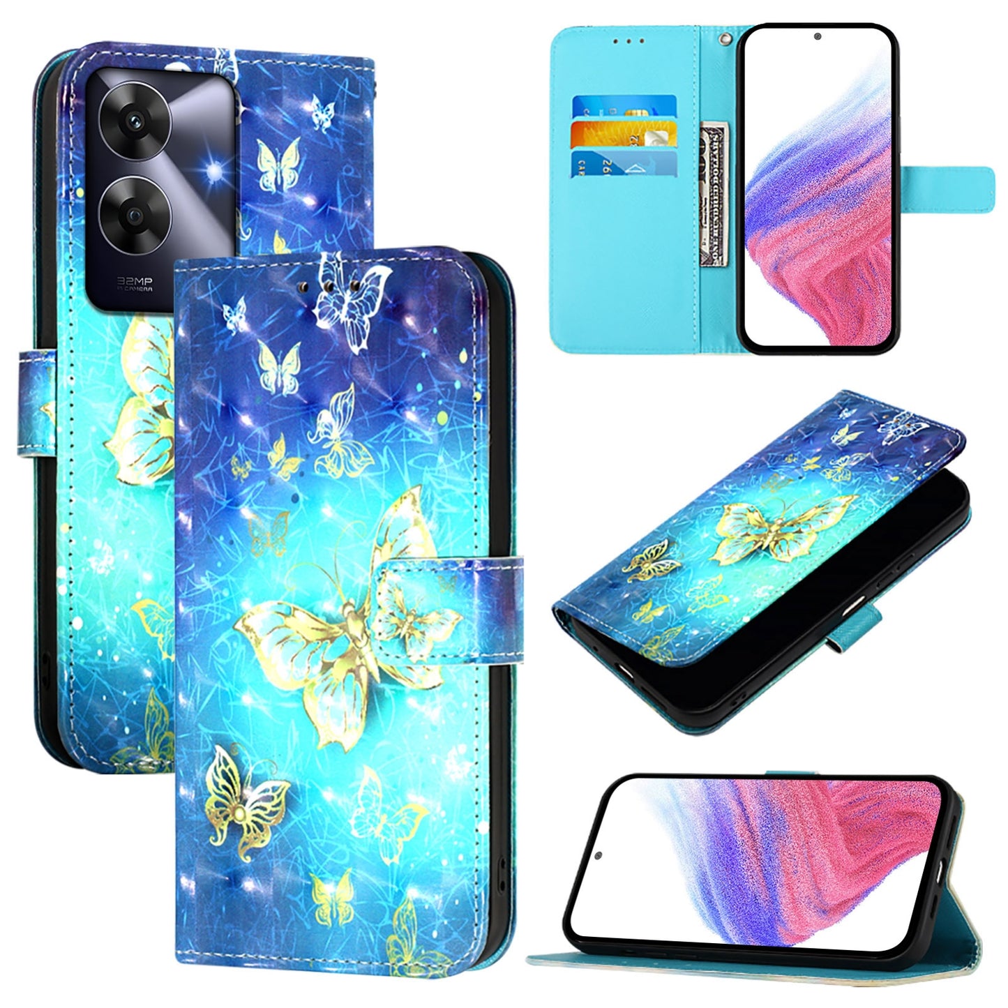 Realme Note 60 4G Global Leather Flip Phone Case with 3D Painted Design, Card Holder, Wallet & Stand Function - Durable Protection & Easy Access