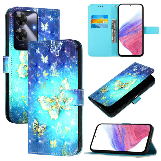 Realme Note 60 4G Global Leather Flip Phone Case with 3D Painted Design, Card Holder, Wallet & Stand Function - Durable Protection & Easy Access