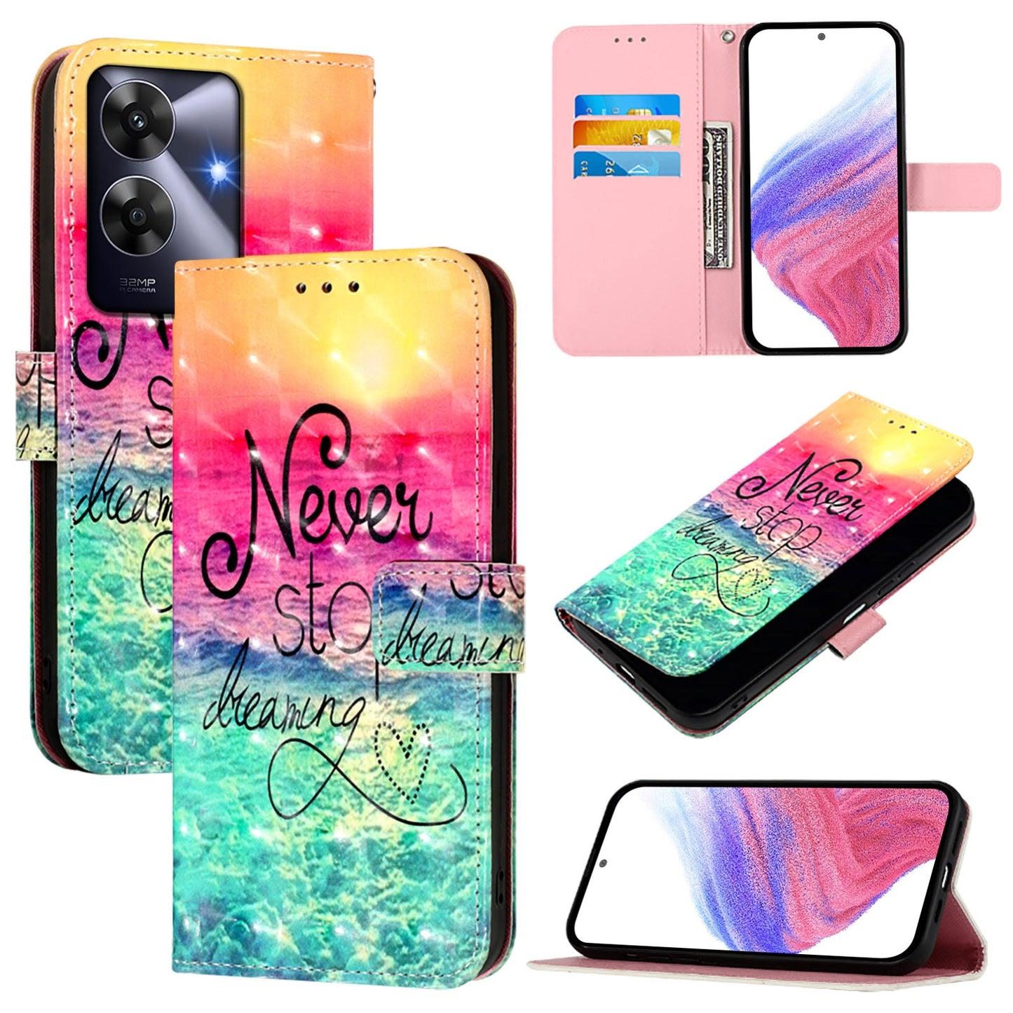Realme Note 60 4G Global Leather Flip Phone Case with 3D Painted Design, Card Holder, Wallet & Stand Function - Durable Protection & Easy Access