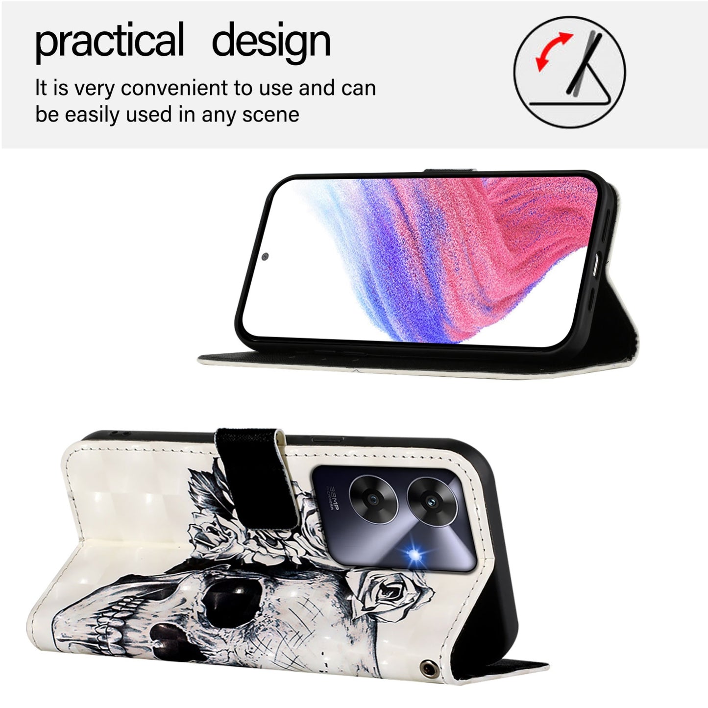 Realme Note 60 4G Global Leather Flip Phone Case with 3D Painted Design, Card Holder, Wallet & Stand Function - Durable Protection & Easy Access