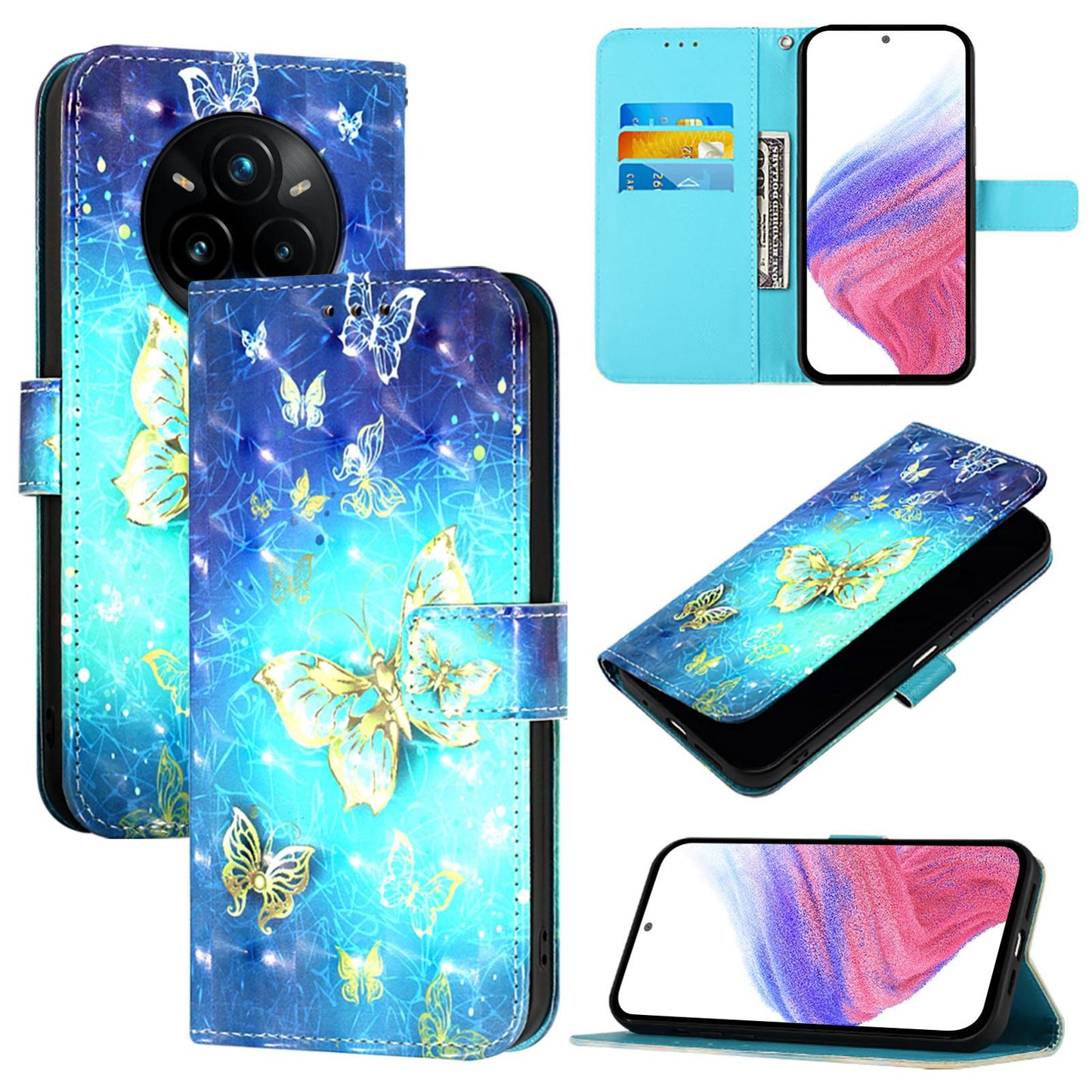 Realme 14 Pro+ 5G Leather Flip Phone Case with 3D Painted Design, Card Holder, Wallet & Stand Function - Durable Protection & Easy Access