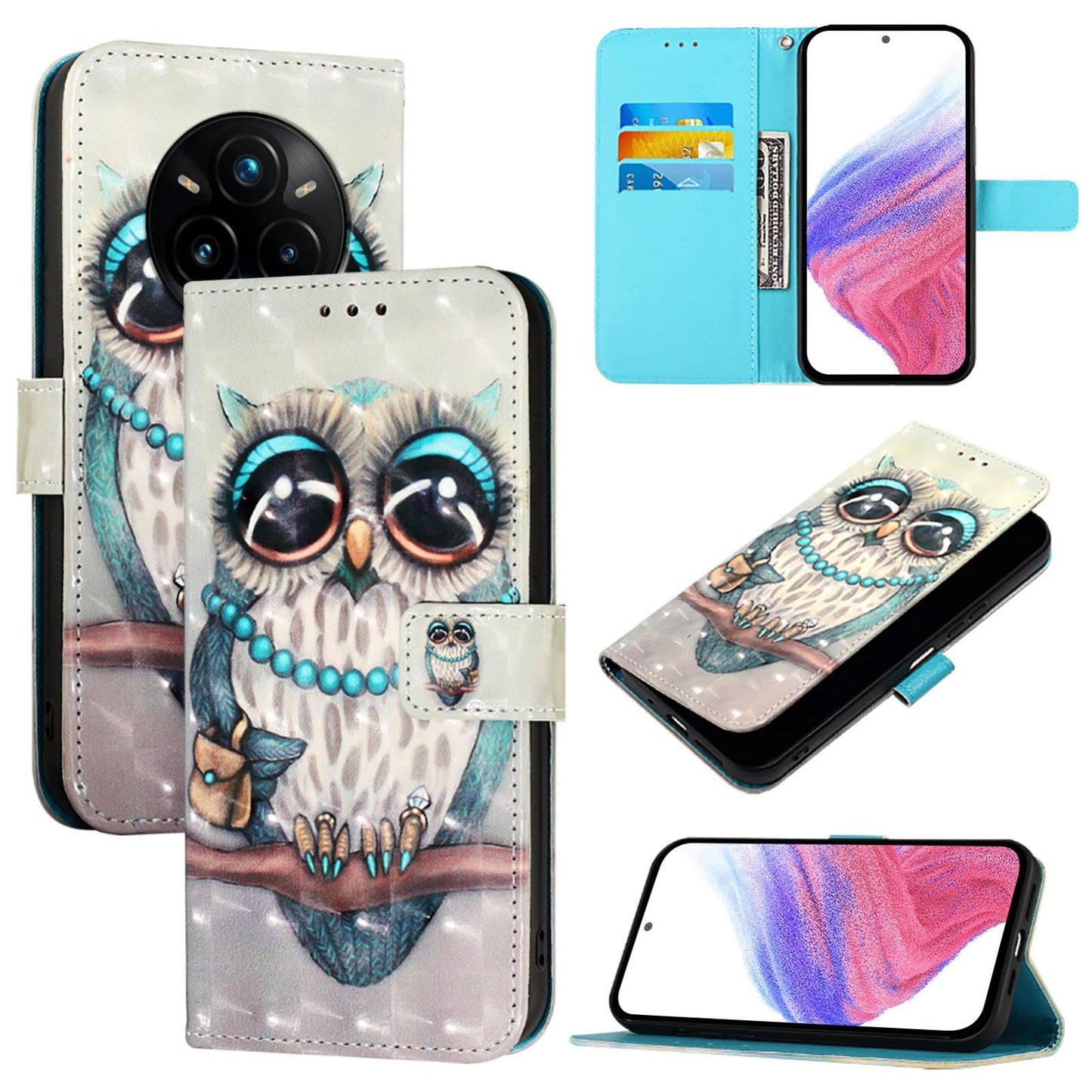 Realme 14 Pro+ 5G Leather Flip Phone Case with 3D Painted Design, Card Holder, Wallet & Stand Function - Durable Protection & Easy Access