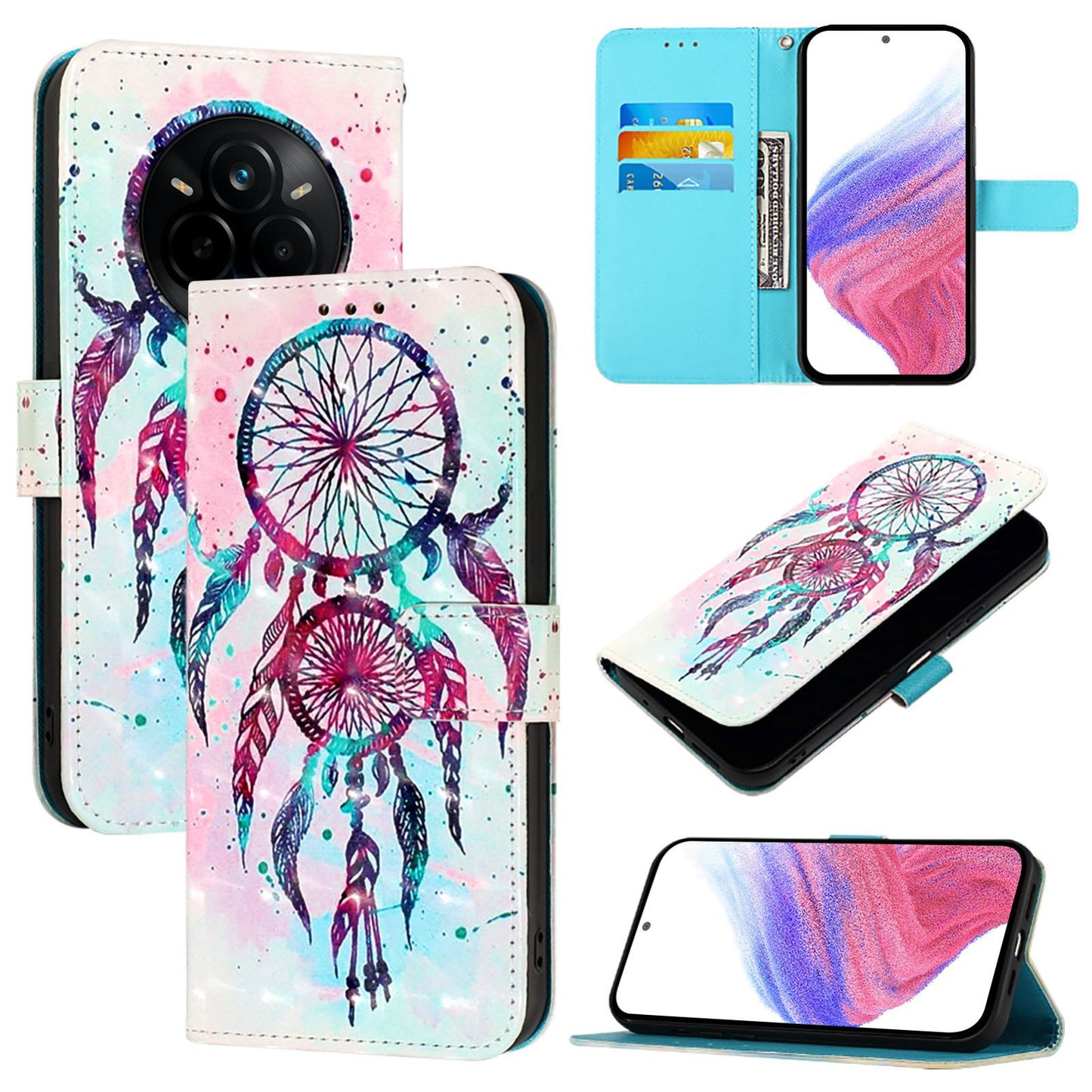 Realme 14 Pro 5G Leather Flip Phone Case with 3D Painted Design, Card Holder, Wallet & Stand Function - Durable Protection & Easy Access