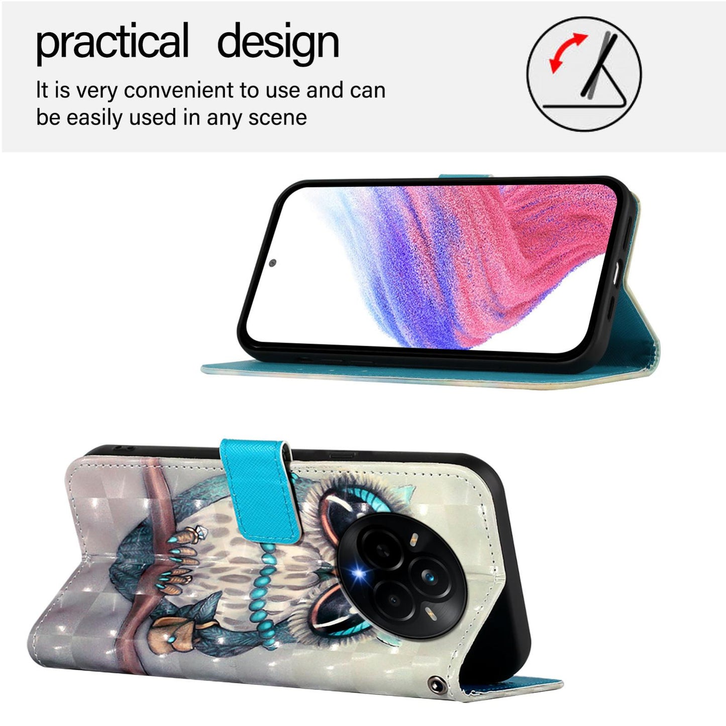 Realme 14 Pro 5G Leather Flip Phone Case with 3D Painted Design, Card Holder, Wallet & Stand Function - Durable Protection & Easy Access