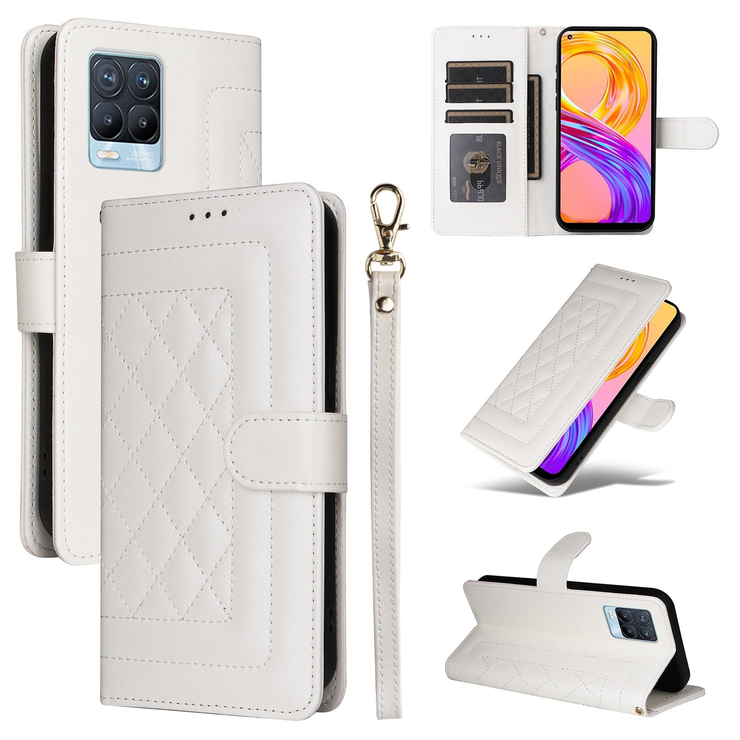 Realme 8 4G / 8 Pro Diamond Lattice Leather Flip Phone Case - Durable and Convenient Holder with Precision Cutouts