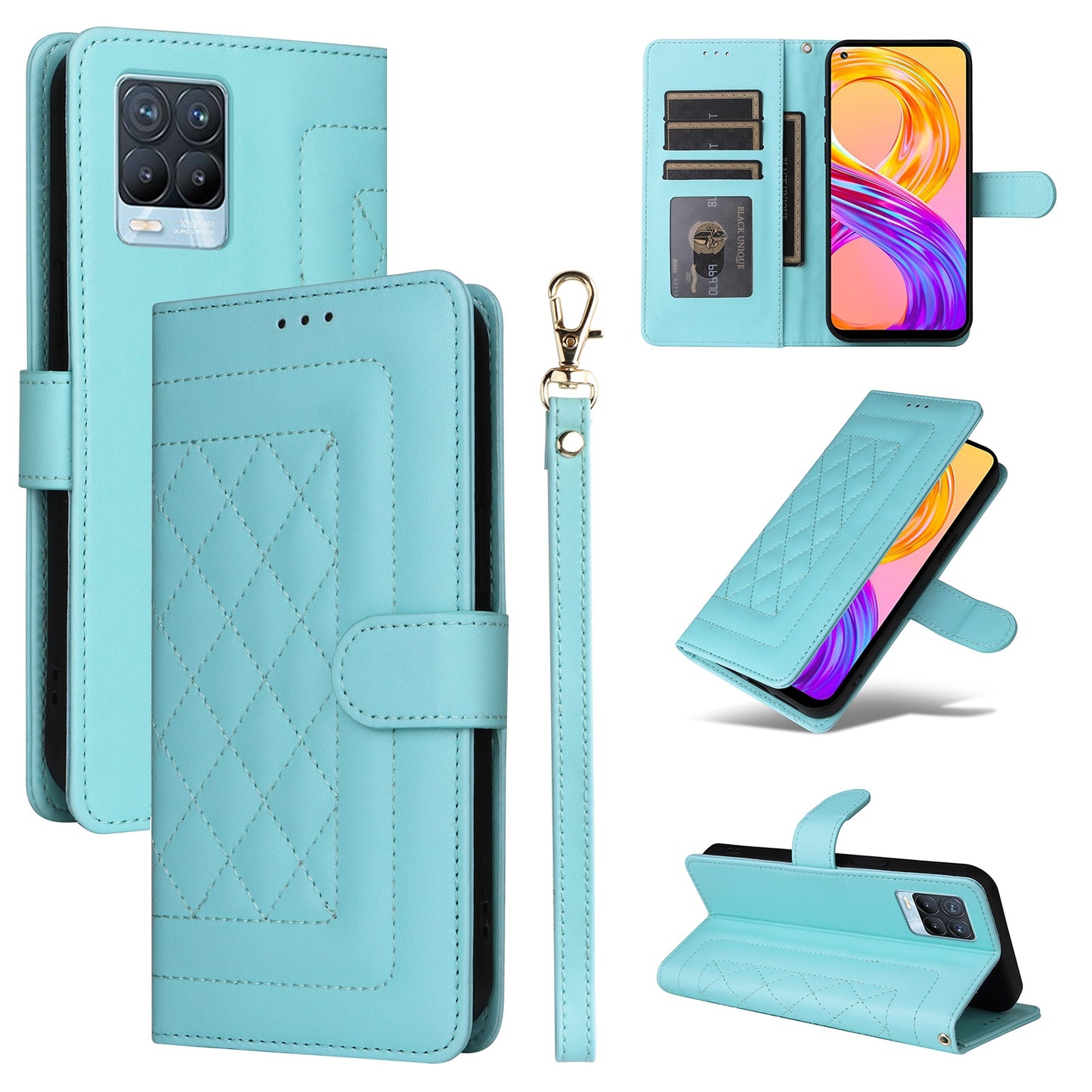 Realme 8 4G / 8 Pro Diamond Lattice Leather Flip Phone Case - Durable and Convenient Holder with Precision Cutouts