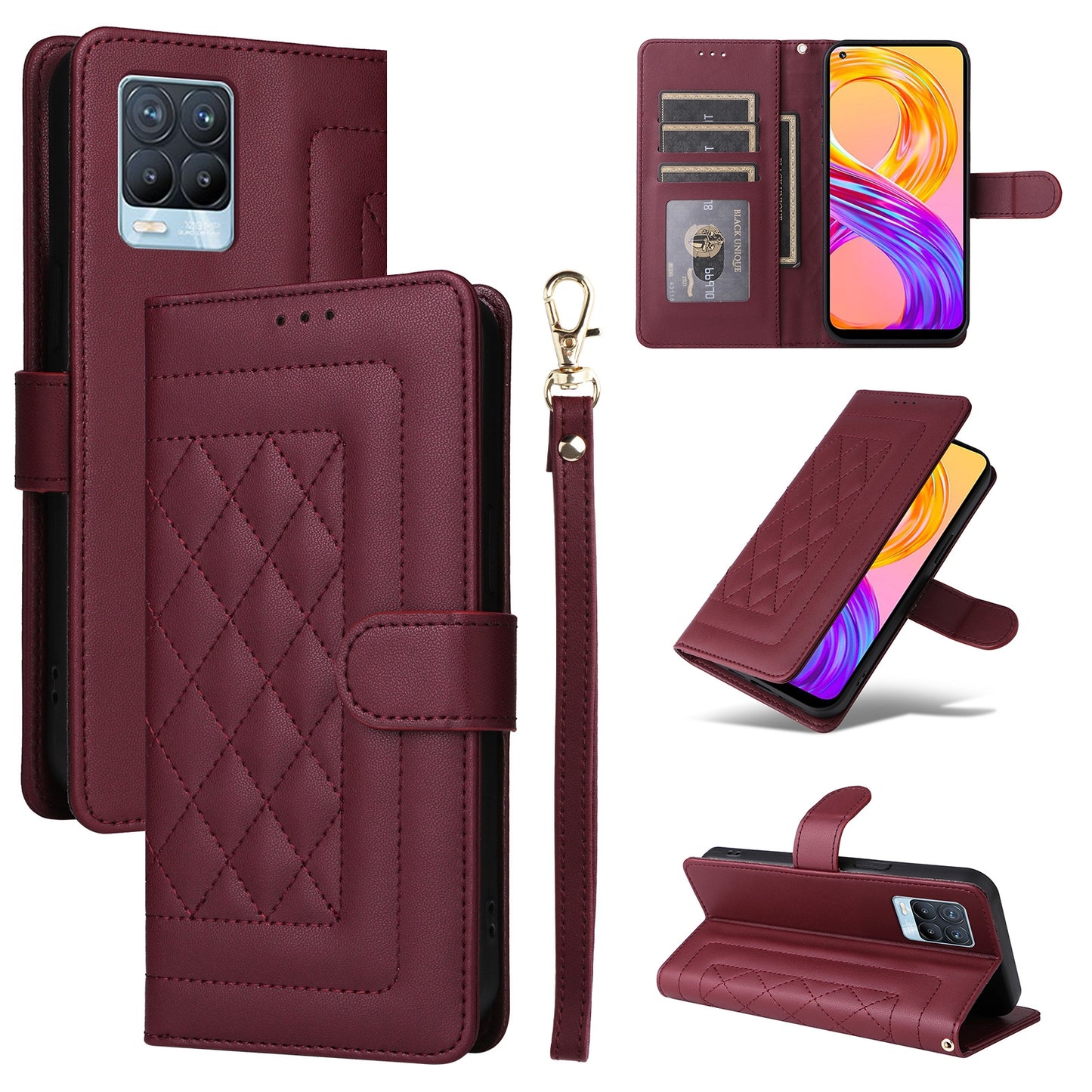 Realme 8 4G / 8 Pro Diamond Lattice Leather Flip Phone Case - Durable and Convenient Holder with Precision Cutouts