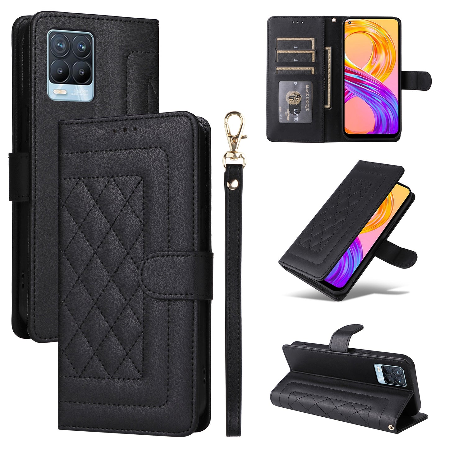Realme 8 4G / 8 Pro Diamond Lattice Leather Flip Phone Case - Durable and Convenient Holder with Precision Cutouts