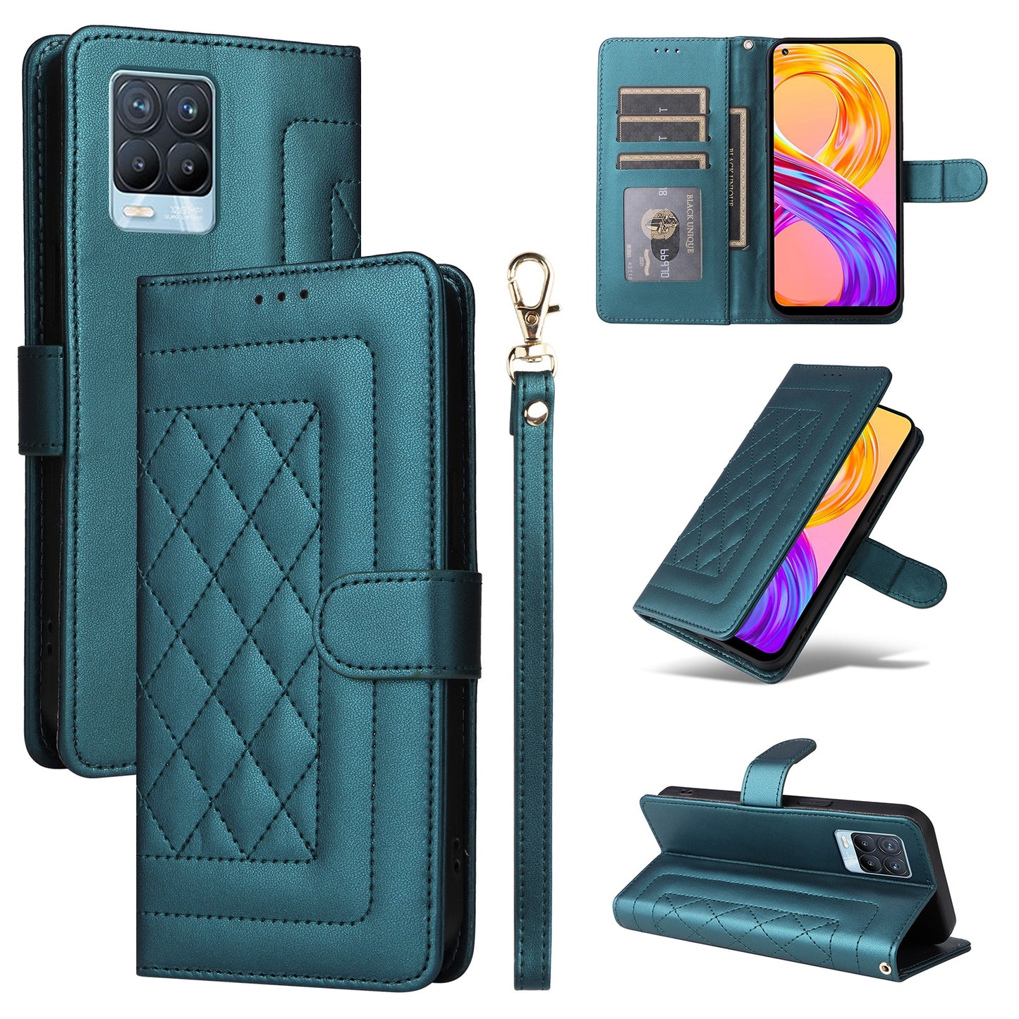 Realme 8 4G / 8 Pro Diamond Lattice Leather Flip Phone Case - Durable and Convenient Holder with Precision Cutouts