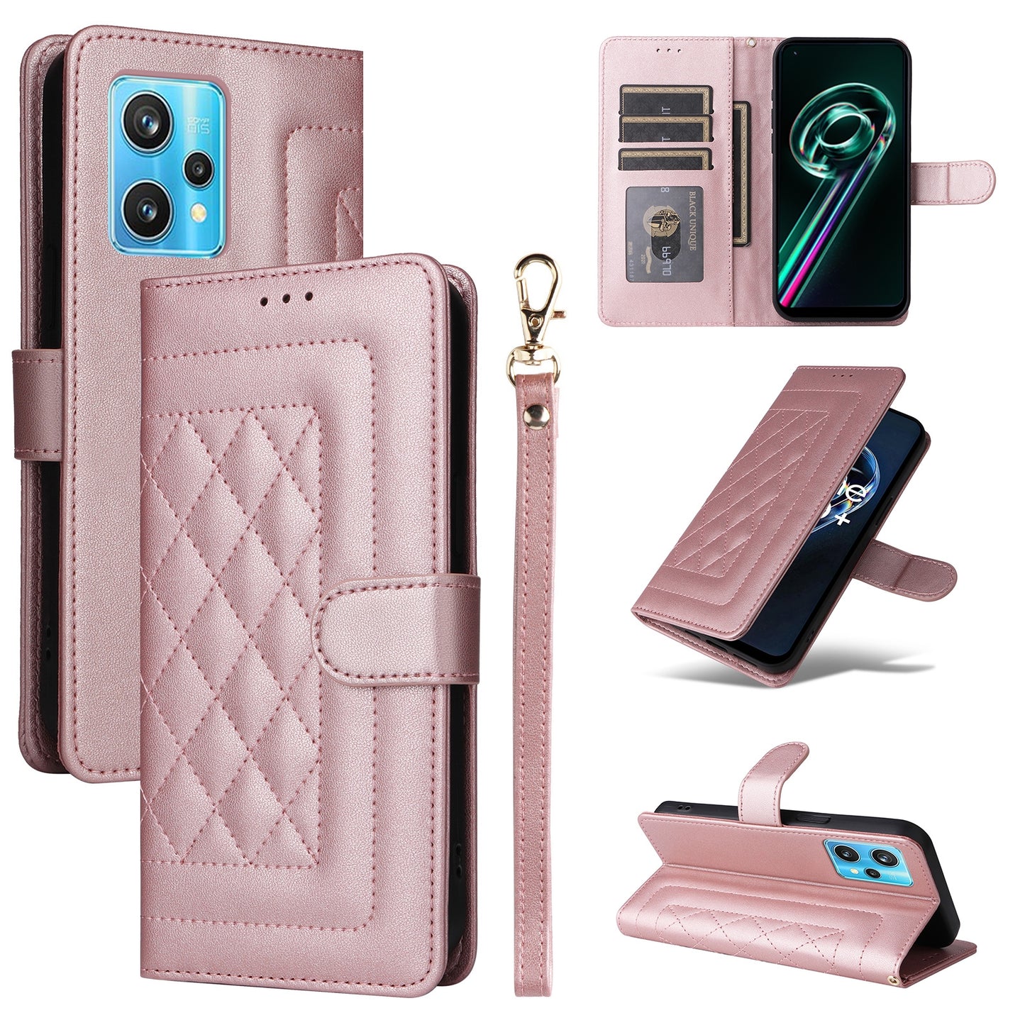 Realme 9 Pro+ Diamond Lattice Leather Flip Phone Case - Durable and Convenient Holder with Precision Cutouts