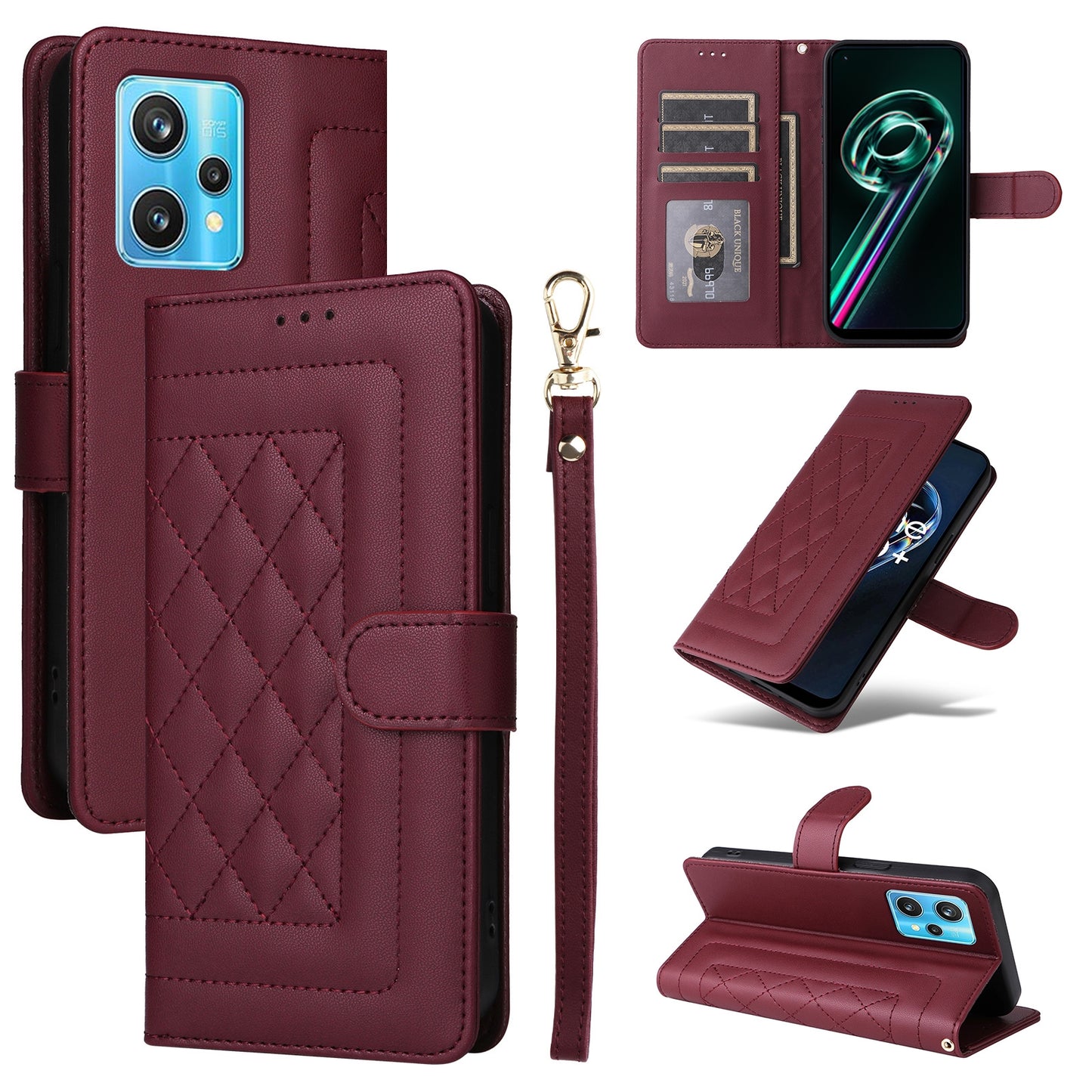 Realme 9 Pro+ Diamond Lattice Leather Flip Phone Case - Durable and Convenient Holder with Precision Cutouts