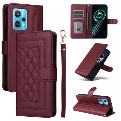 Realme 9 Pro+ Diamond Lattice Leather Flip Phone Case - Durable and Convenient Holder with Precision Cutouts