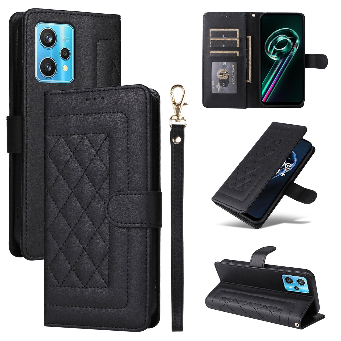 Realme 9 Pro+ Diamond Lattice Leather Flip Phone Case - Durable and Convenient Holder with Precision Cutouts