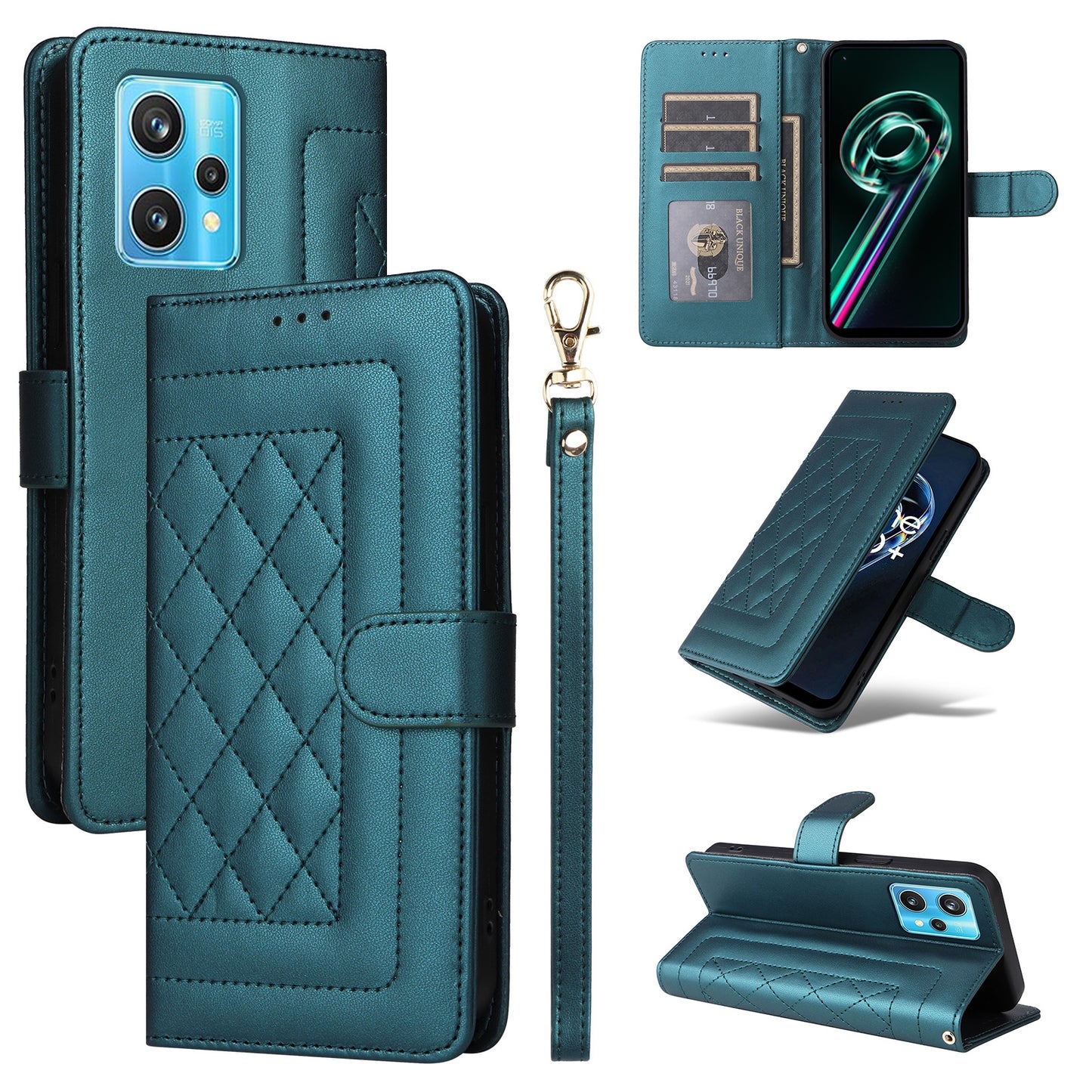 Realme 9 Pro+ Diamond Lattice Leather Flip Phone Case - Durable and Convenient Holder with Precision Cutouts