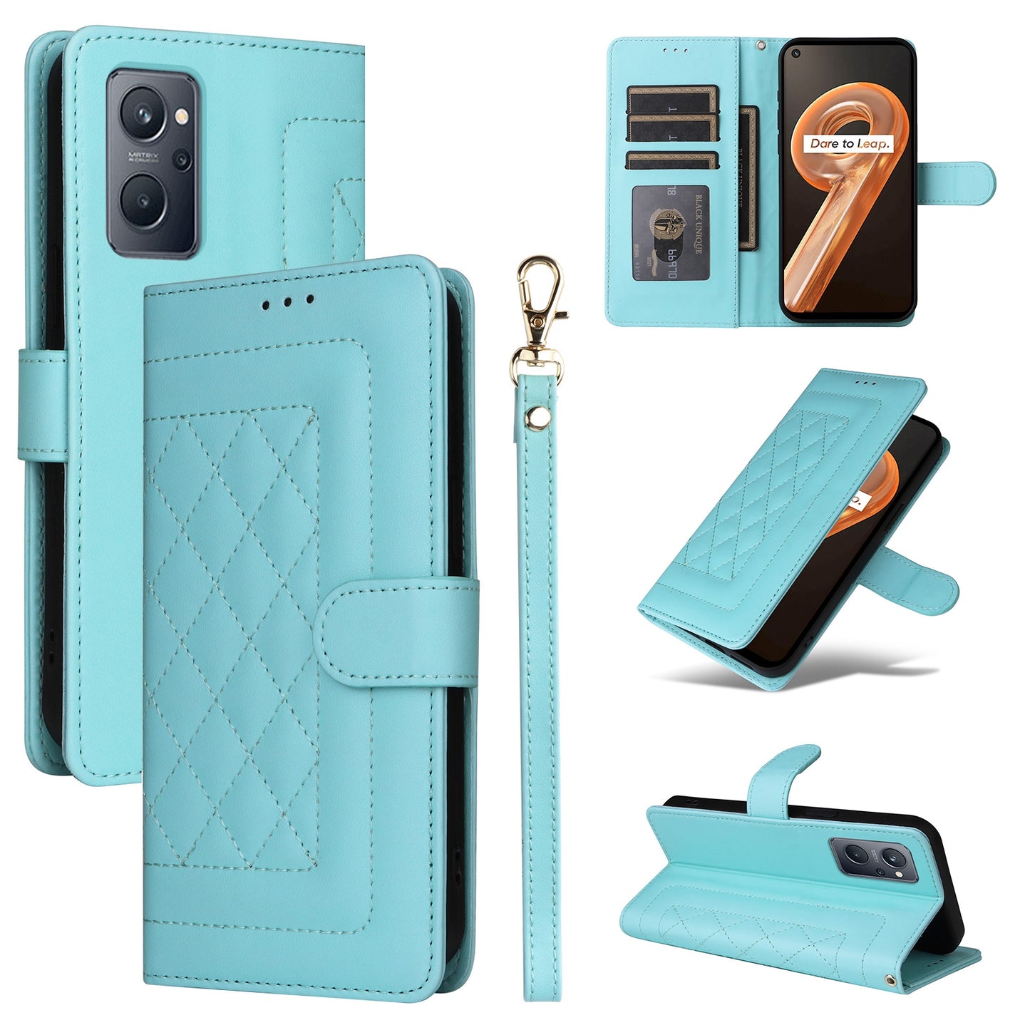 Realme 9i / OPPO A36 / A96 Diamond Lattice Leather Flip Phone Case - Durable and Convenient Holder with Precision Cutouts