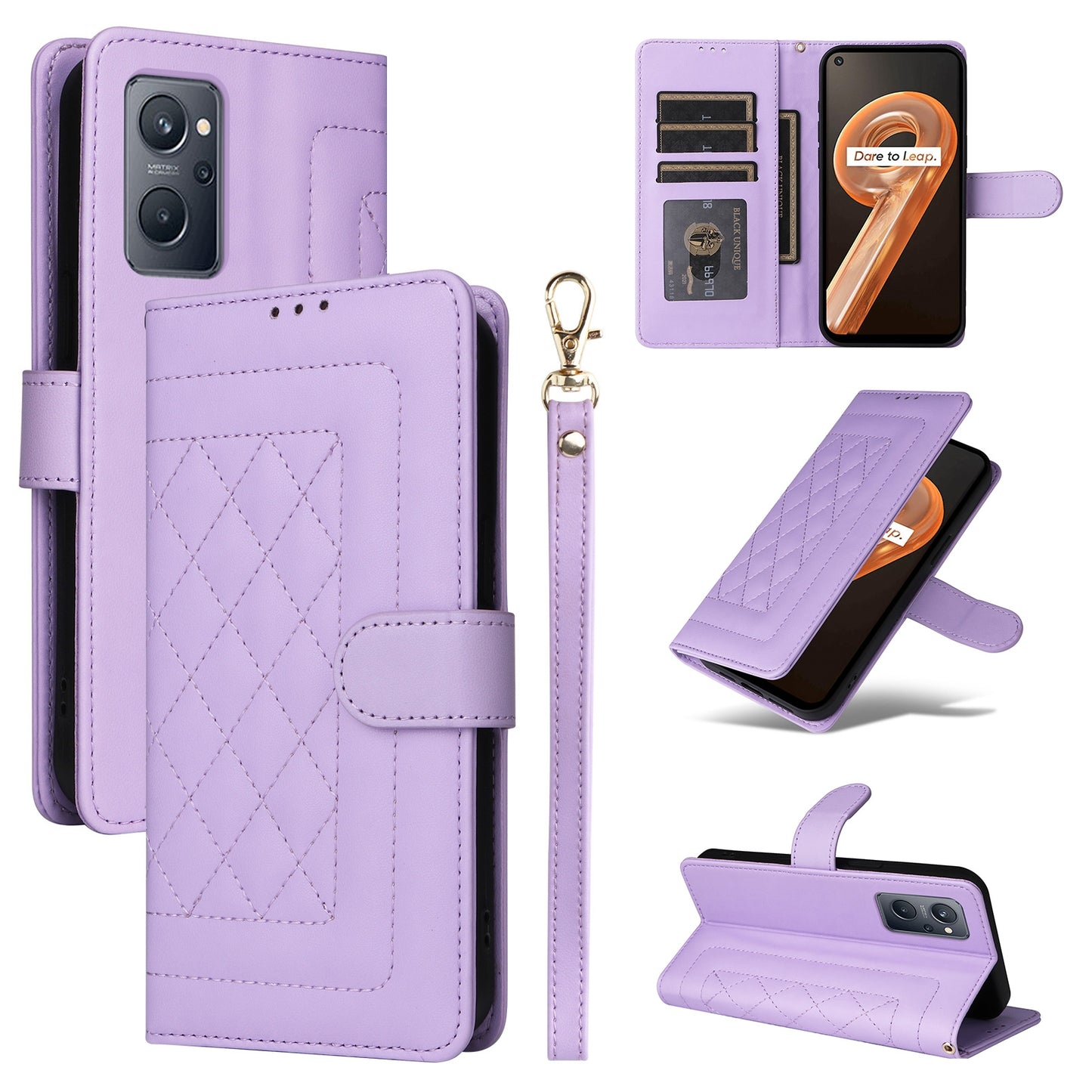 Realme 9i / OPPO A36 / A96 Diamond Lattice Leather Flip Phone Case - Durable and Convenient Holder with Precision Cutouts