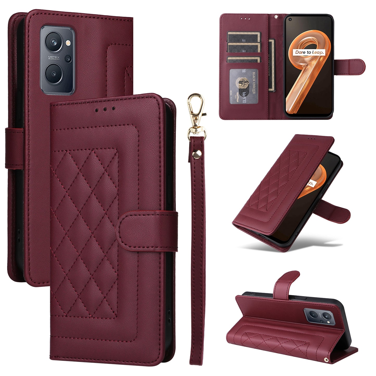 Realme 9i / OPPO A36 / A96 Diamond Lattice Leather Flip Phone Case - Durable and Convenient Holder with Precision Cutouts