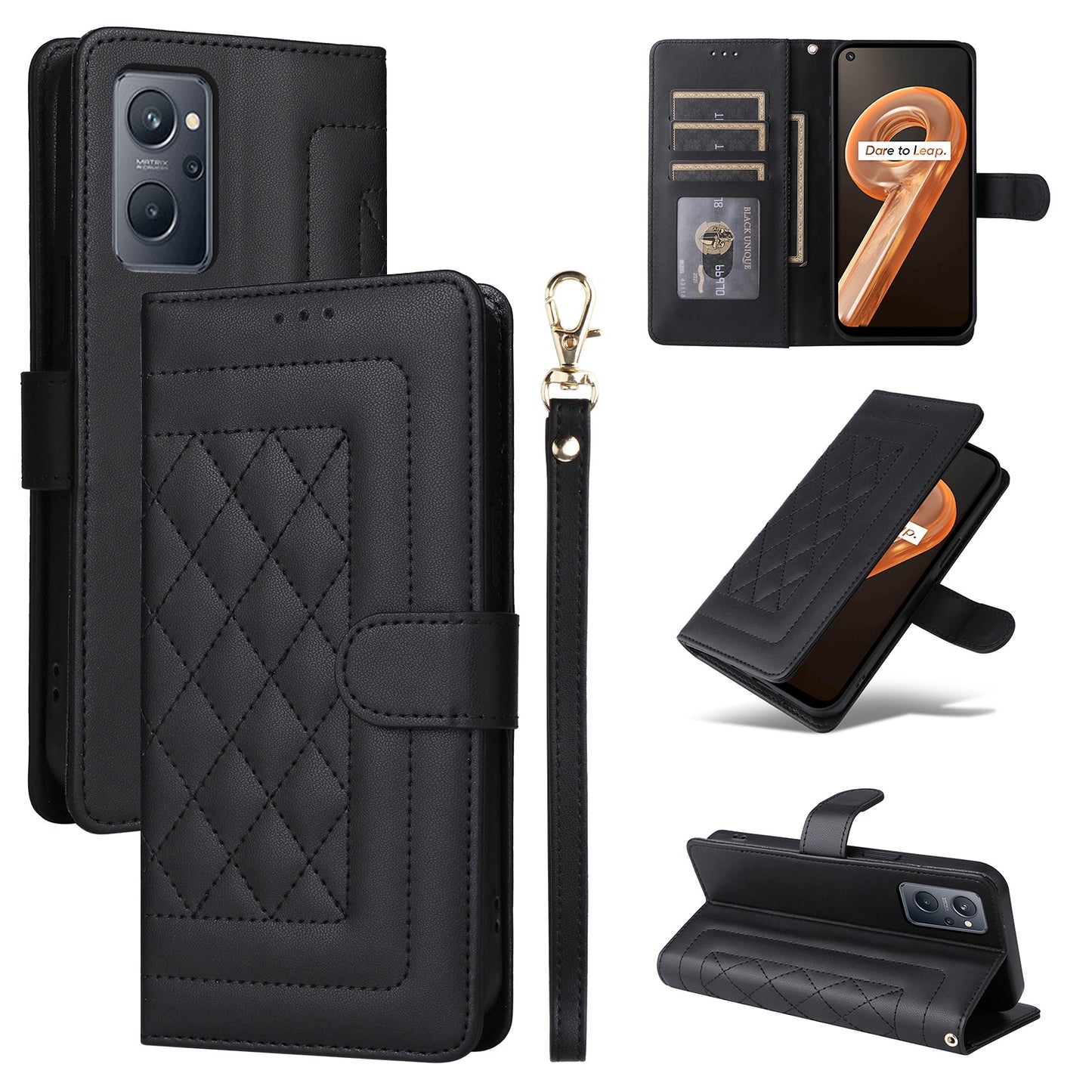 Realme 9i / OPPO A36 / A96 Diamond Lattice Leather Flip Phone Case - Durable and Convenient Holder with Precision Cutouts