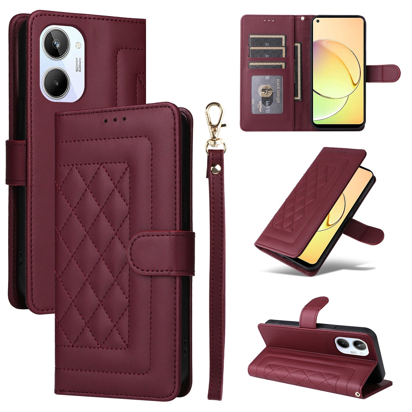 Realme 10 4G Diamond Lattice Leather Flip Phone Case - Durable and Convenient Holder with Precision Cutouts