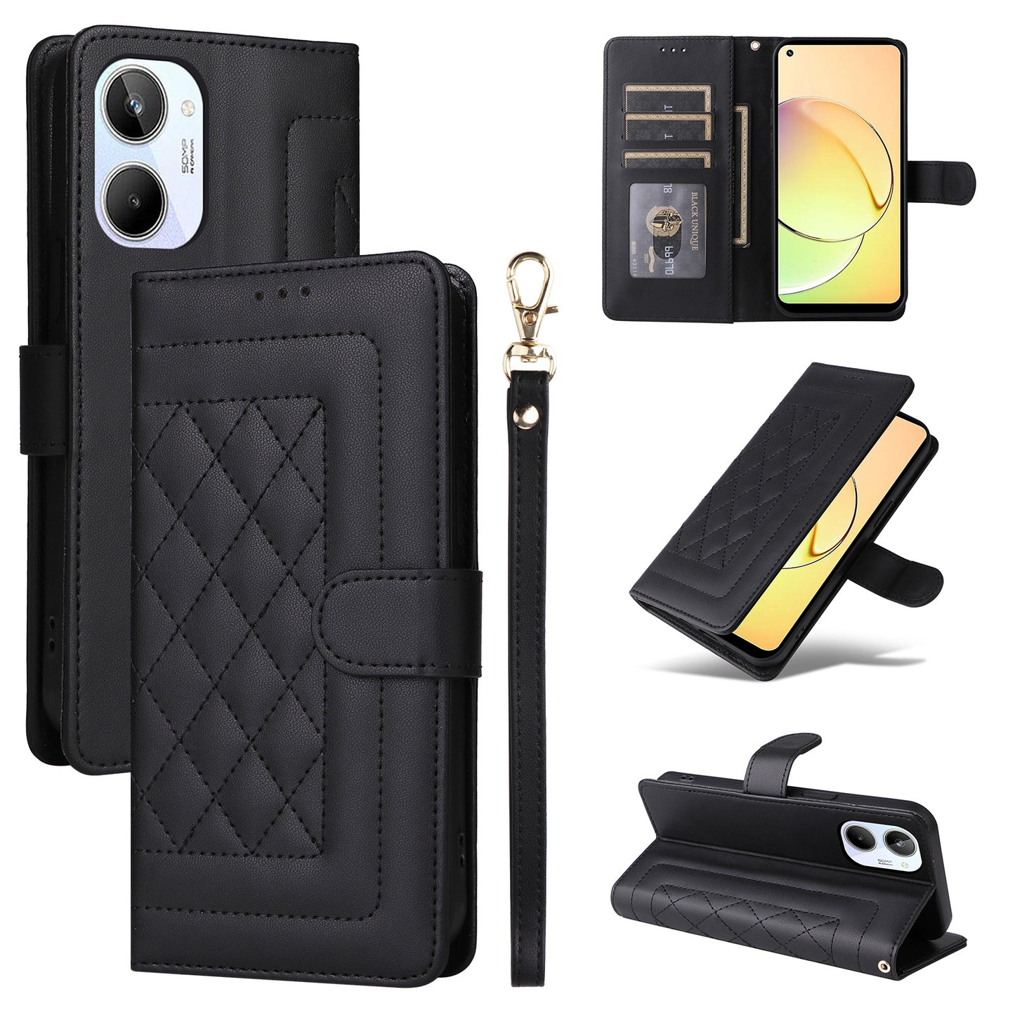 Realme 10 4G Diamond Lattice Leather Flip Phone Case - Durable and Convenient Holder with Precision Cutouts
