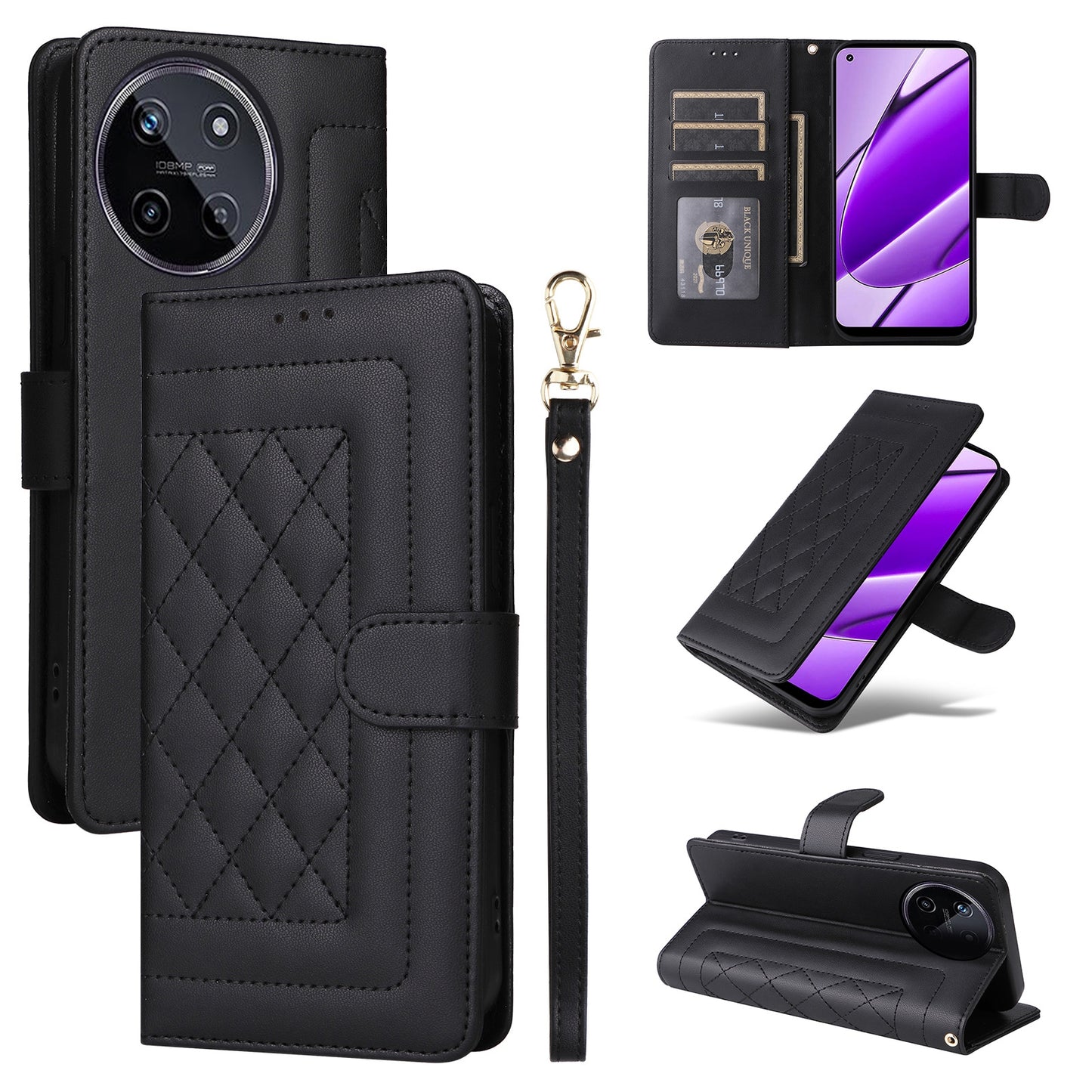 Realme 11 5G Diamond Lattice Leather Flip Phone Case - Durable and Convenient Holder with Precision Cutouts