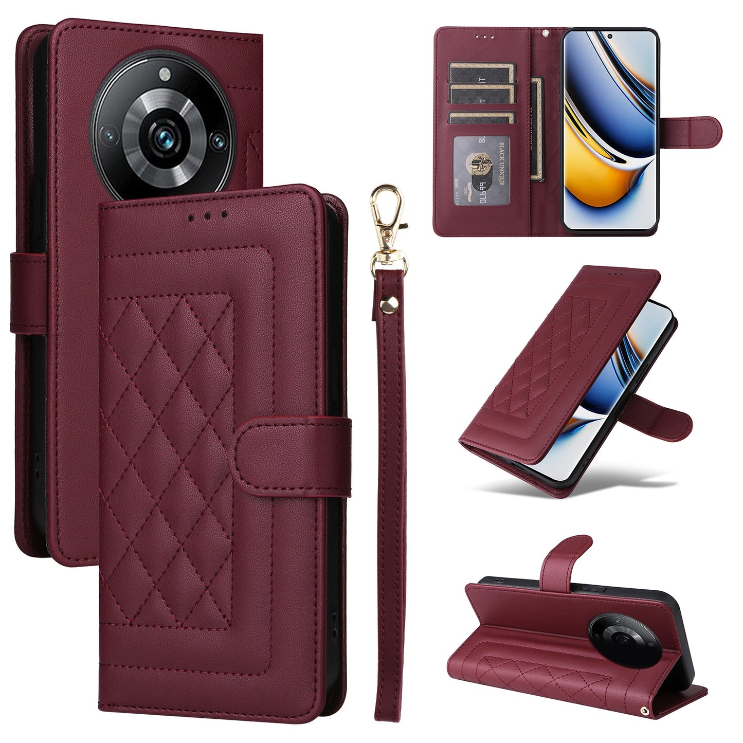 Realme 11 Pro+ Diamond Lattice Leather Flip Phone Case - Durable and Convenient Holder with Precision Cutouts