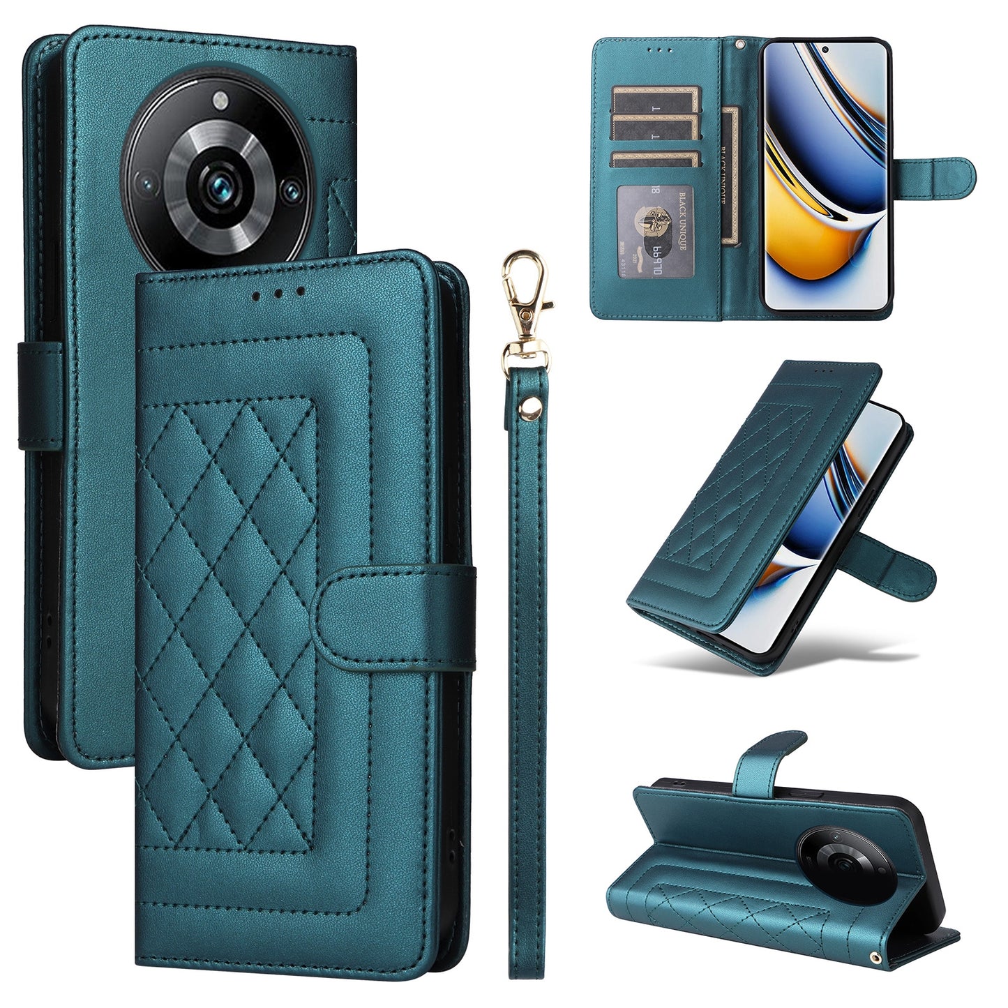 Realme 11 Pro+ Diamond Lattice Leather Flip Phone Case - Durable and Convenient Holder with Precision Cutouts