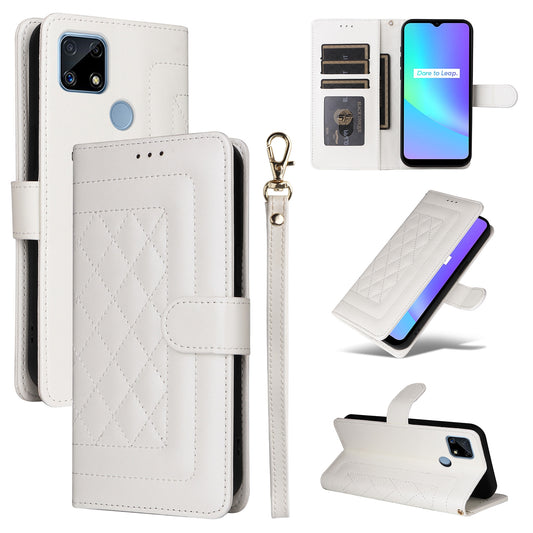 Realme C15 / C25 / 7i Diamond Lattice Leather Flip Phone Case - Durable and Convenient Holder with Precision Cutouts