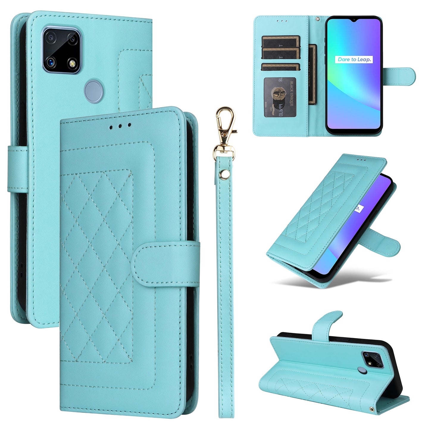 Realme C15 / C25 / 7i Diamond Lattice Leather Flip Phone Case - Durable and Convenient Holder with Precision Cutouts