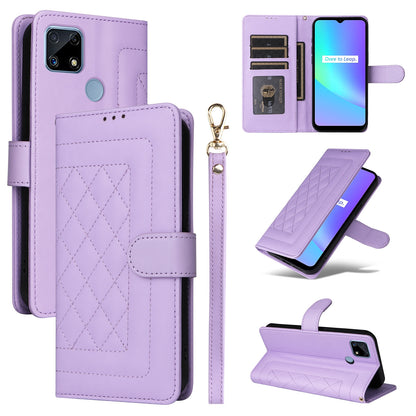 Realme C15 / C25 / 7i Diamond Lattice Leather Flip Phone Case - Durable and Convenient Holder with Precision Cutouts